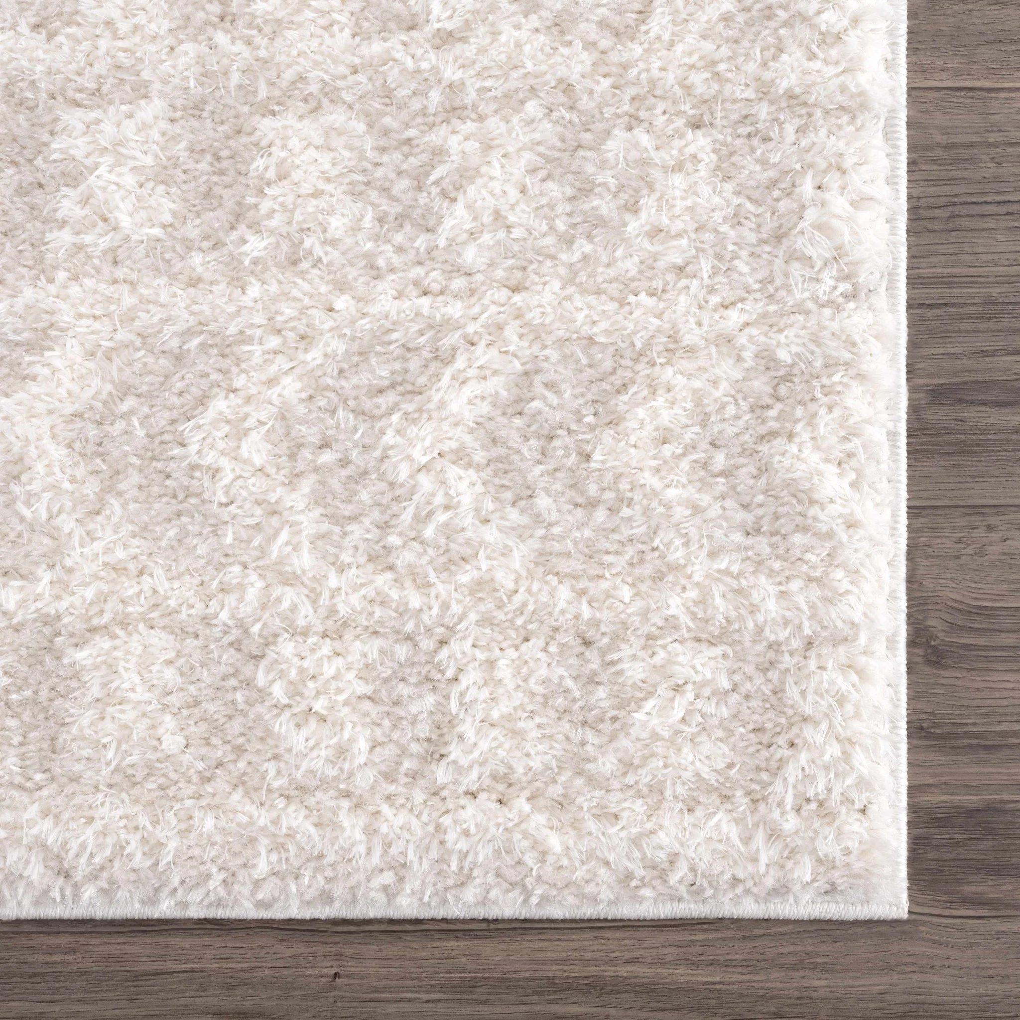 Modern Geometrical Texture Ivory Plush Pile Moroccan Style Area Rug - Image 16