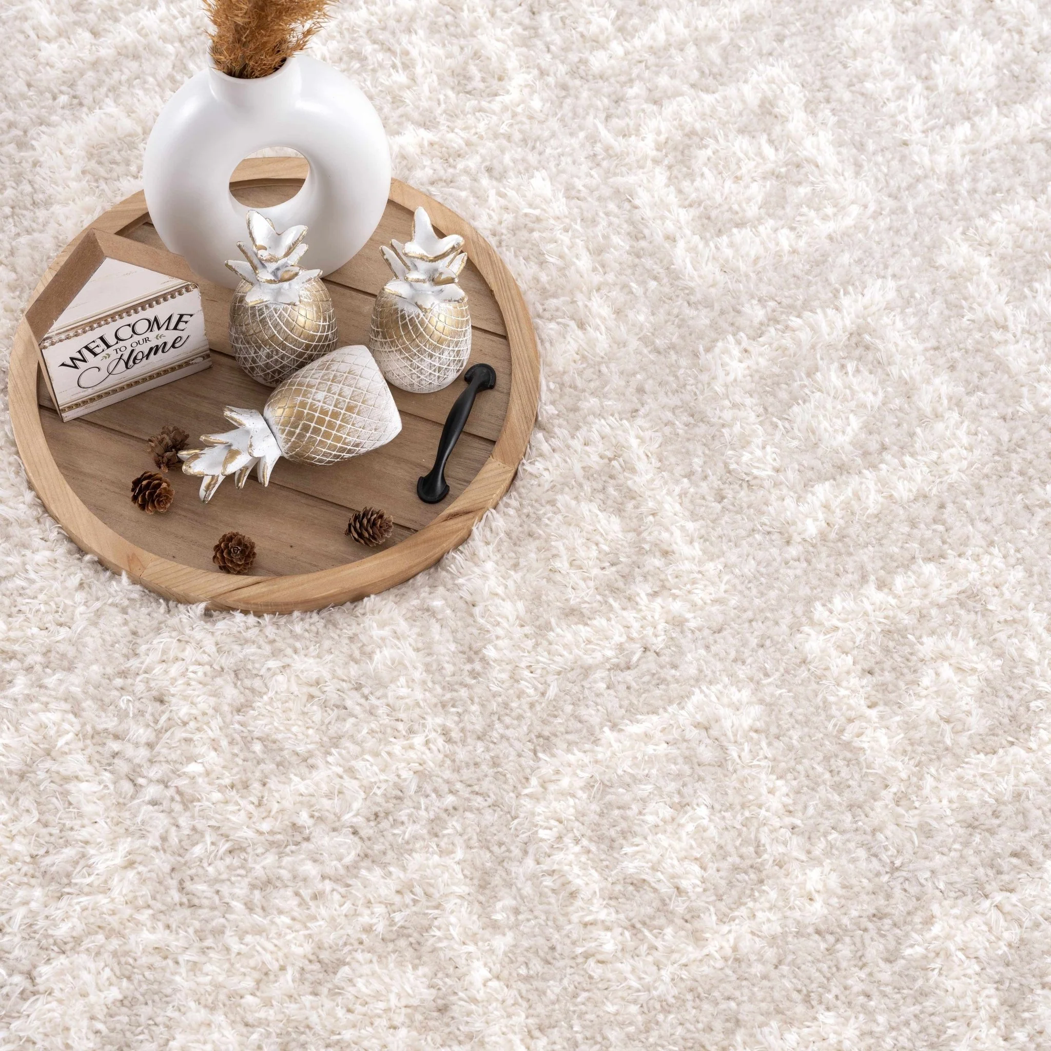 Modern Geometrical Texture Ivory Plush Pile Moroccan Style Area Rug - Image 19