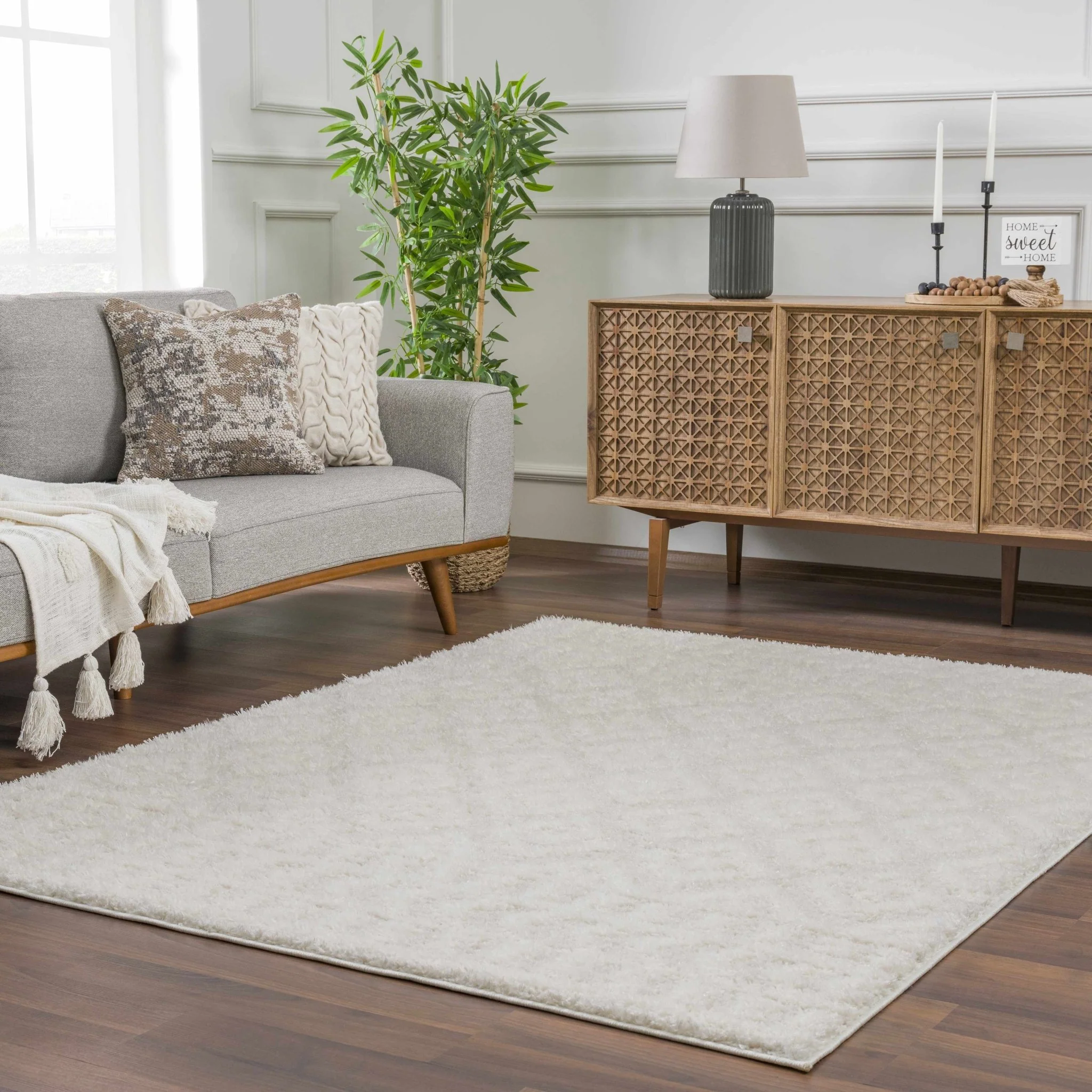 Modern Geometrical Texture Ivory Plush Pile Moroccan Style Area Rug - Image 2
