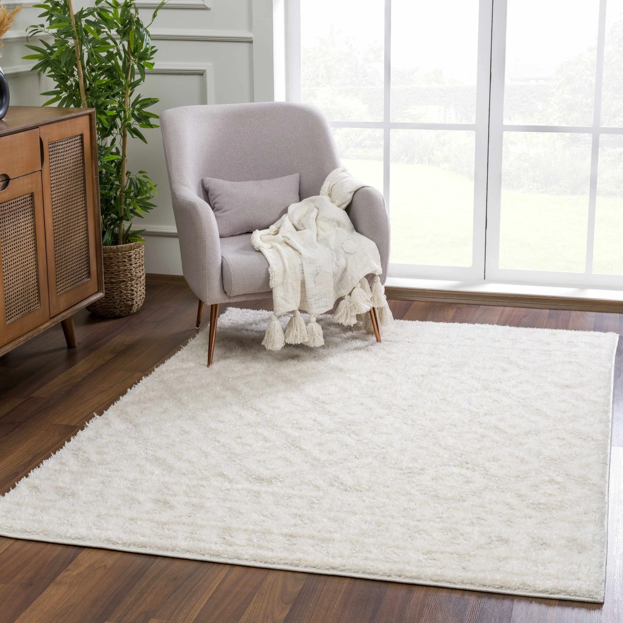 Modern Geometrical Texture Ivory Plush Pile Moroccan Style Area Rug - Image 20