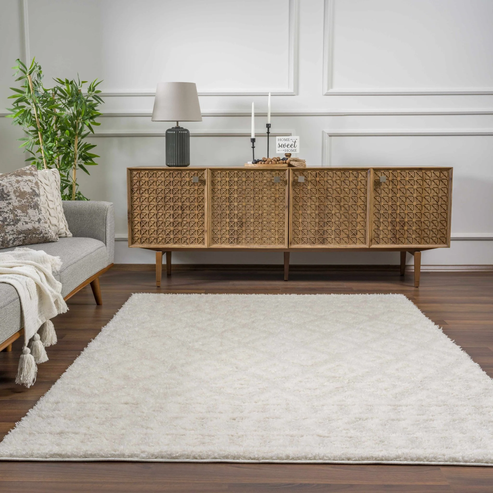 Modern Geometrical Texture Ivory Plush Pile Moroccan Style Area Rug - Image 21