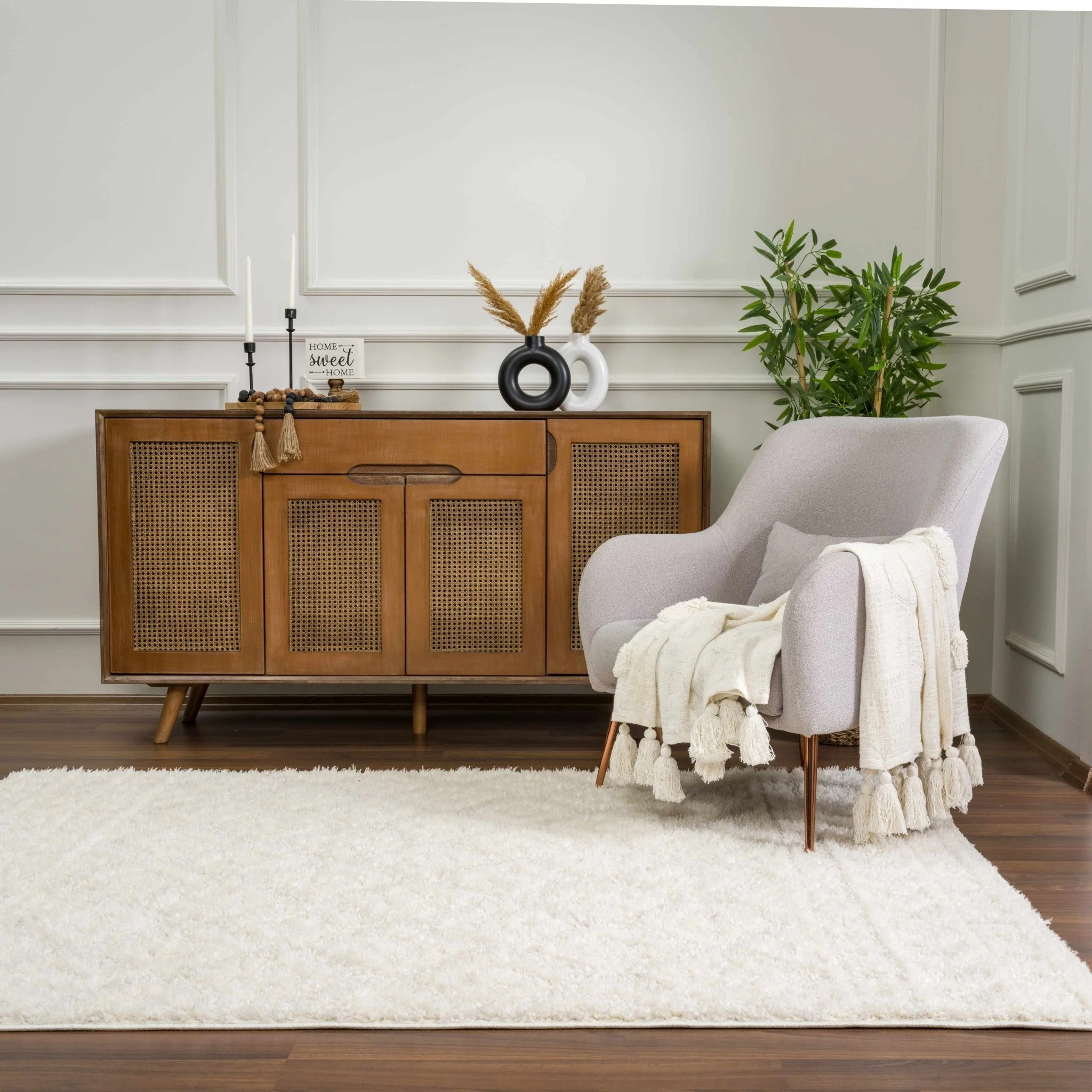 Modern Geometrical Texture Ivory Plush Pile Moroccan Style Area Rug - Image 22