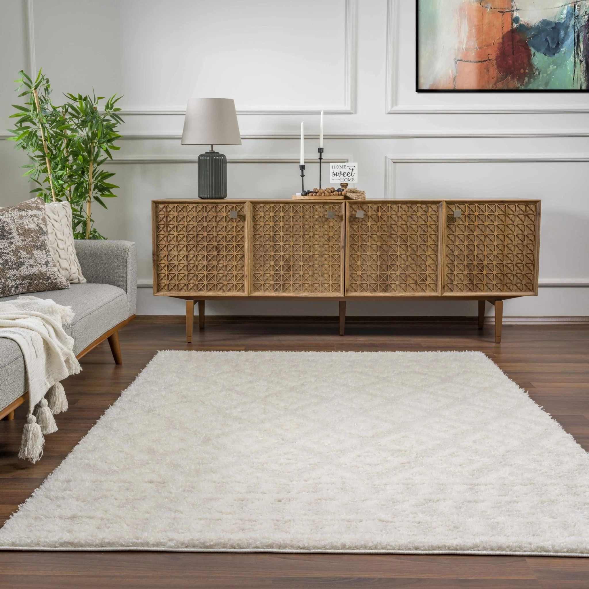 Modern Geometrical Texture Ivory Plush Pile Moroccan Style Area Rug - Image 23