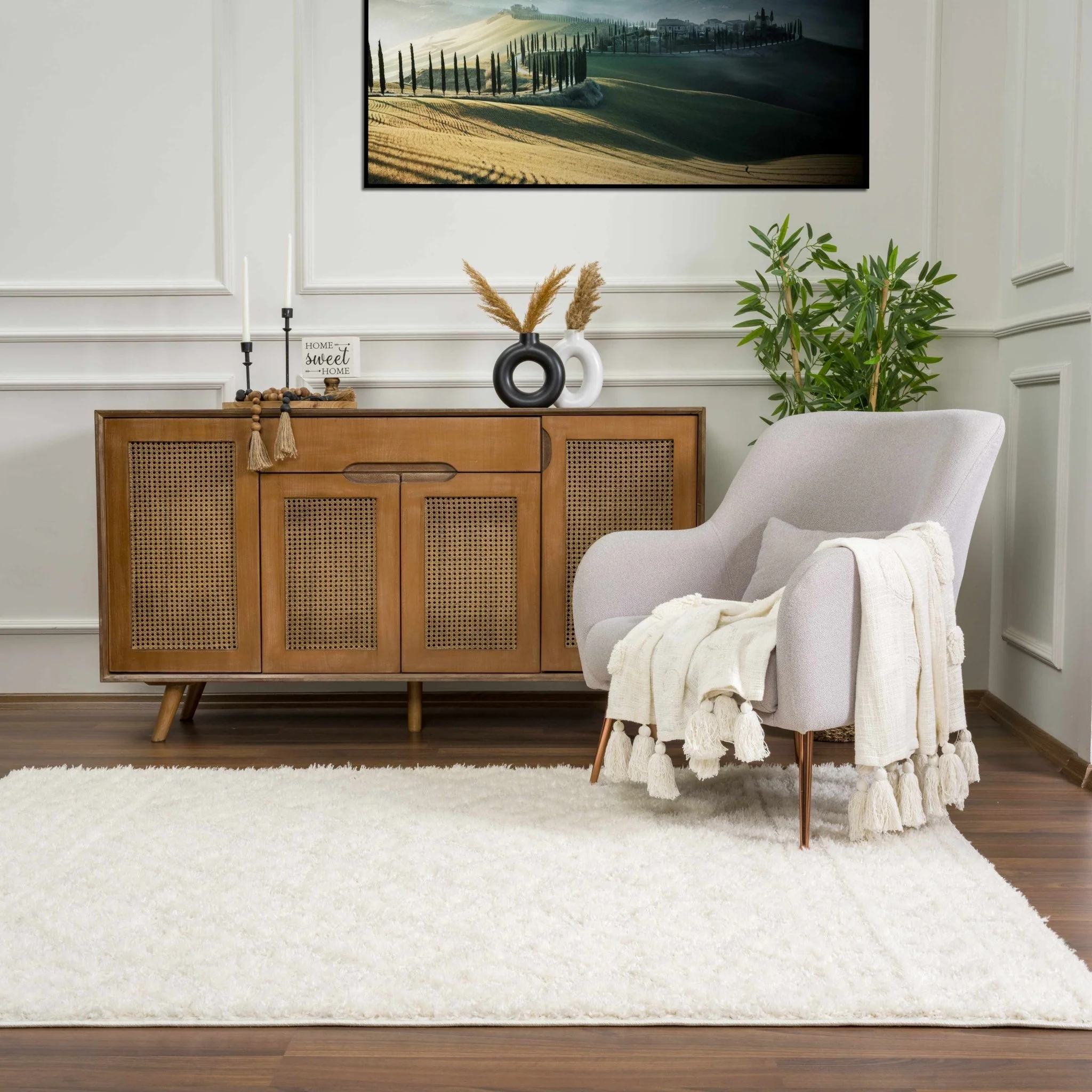 Modern Geometrical Texture Ivory Plush Pile Moroccan Style Area Rug - Image 24