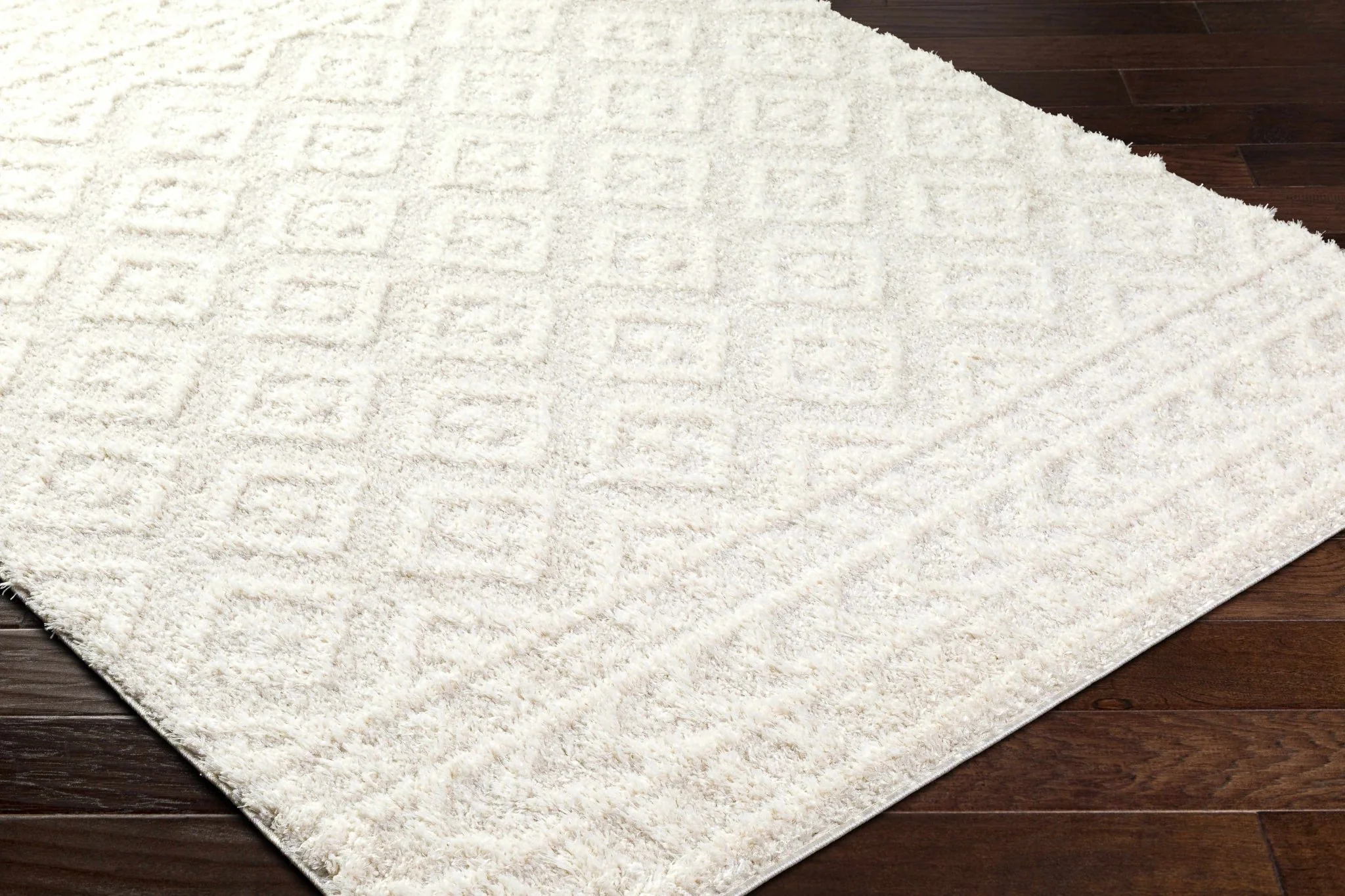 Modern Geometrical Texture Ivory Plush Pile Moroccan Style Area Rug - Image 3