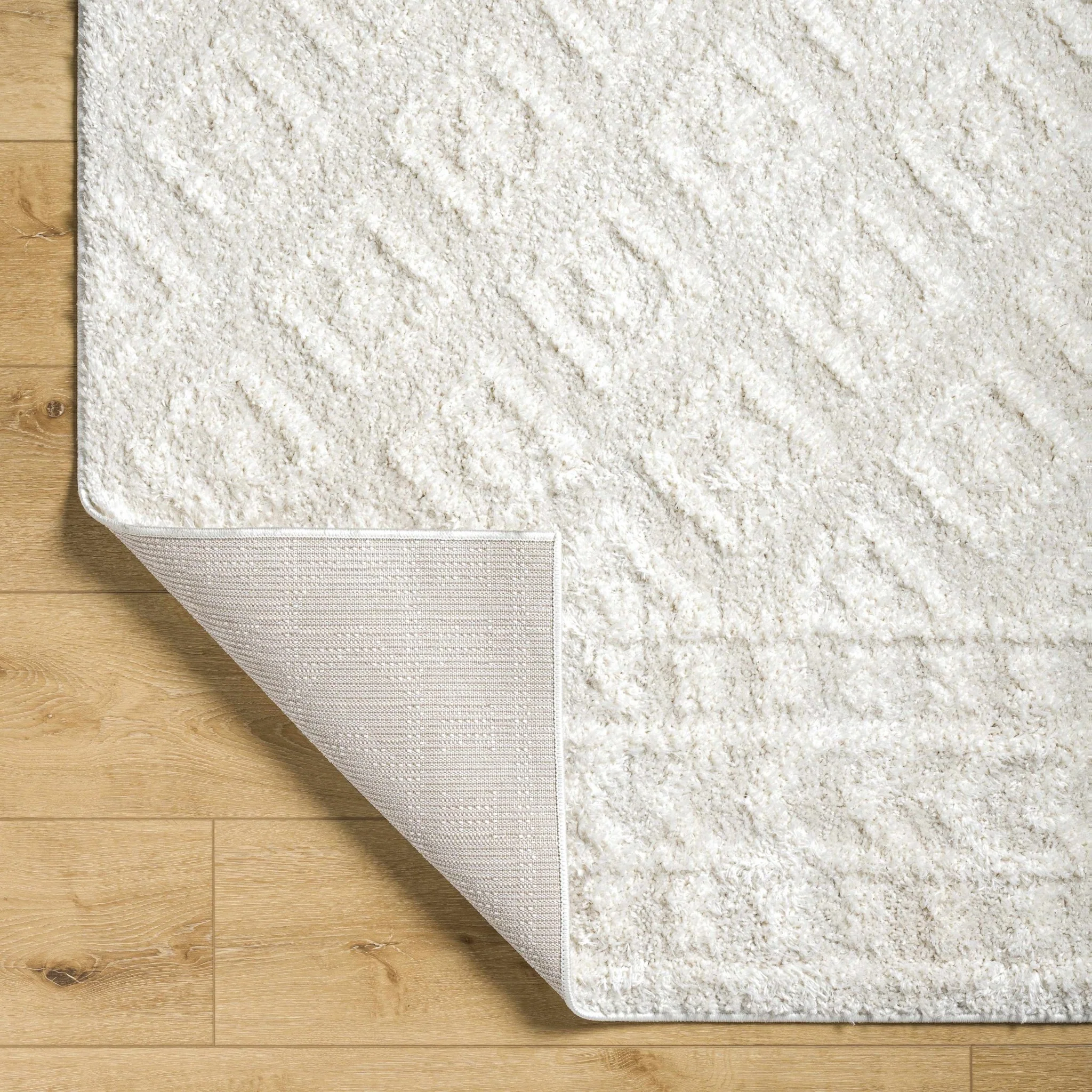 Modern Geometrical Texture Ivory Plush Pile Moroccan Style Area Rug - Image 5
