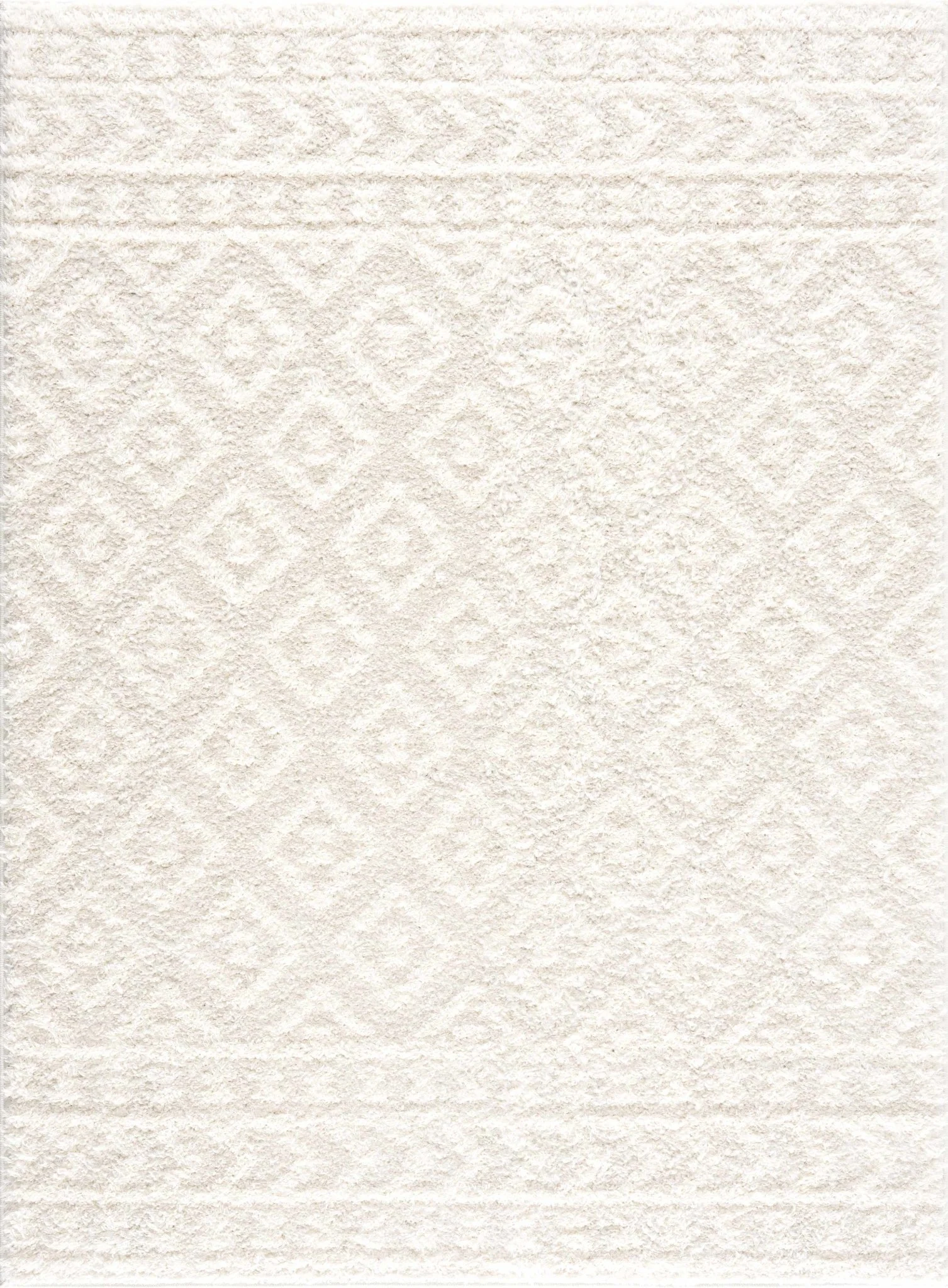 Modern Geometrical Texture Ivory Plush Pile Moroccan Style Area Rug - Image 6