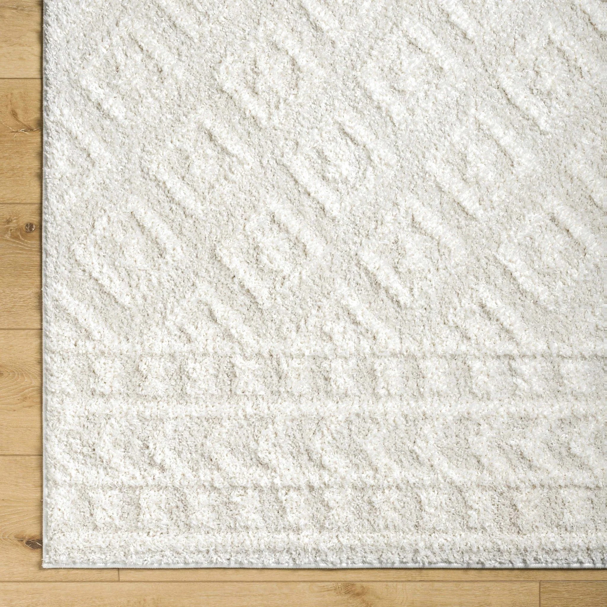 Modern Geometrical Texture Ivory Plush Pile Moroccan Style Area Rug - Image 7