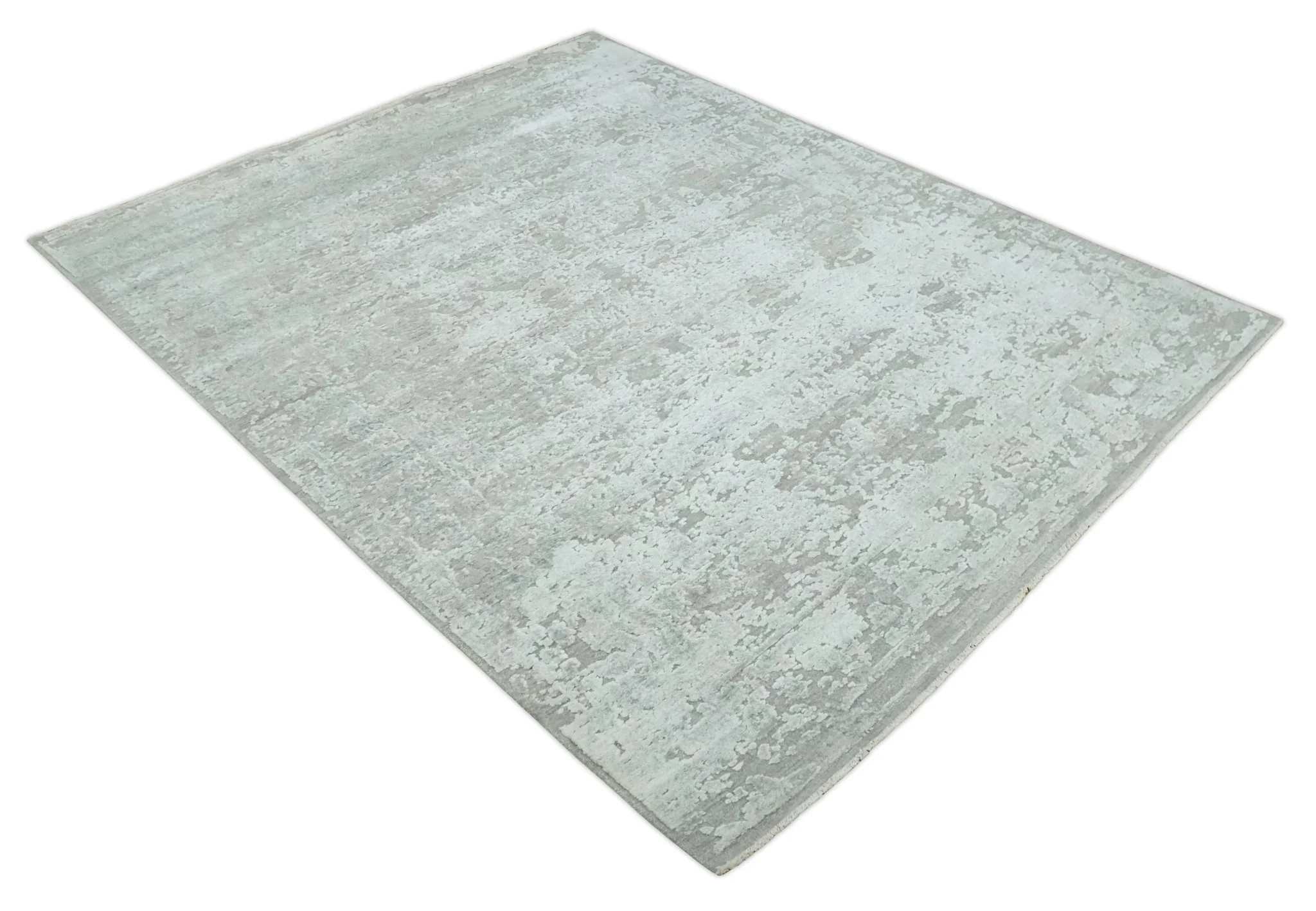 Hand Carved Texture Modern abstract Silver and Gray Hand Knotted 8x10 wool and Art Silk Area Rug - Image 9