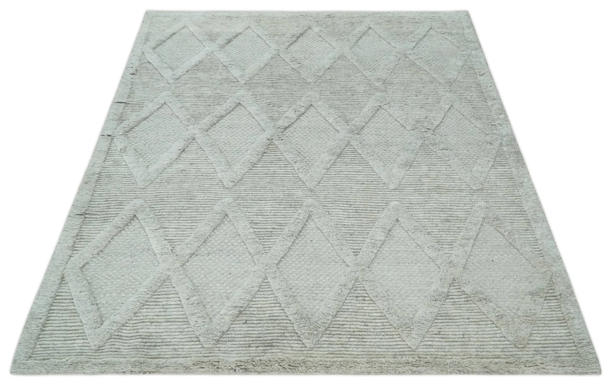 8x10 carved Texture Silver and Charcoal Geometrical hand knotted wool Area rug - Image 10