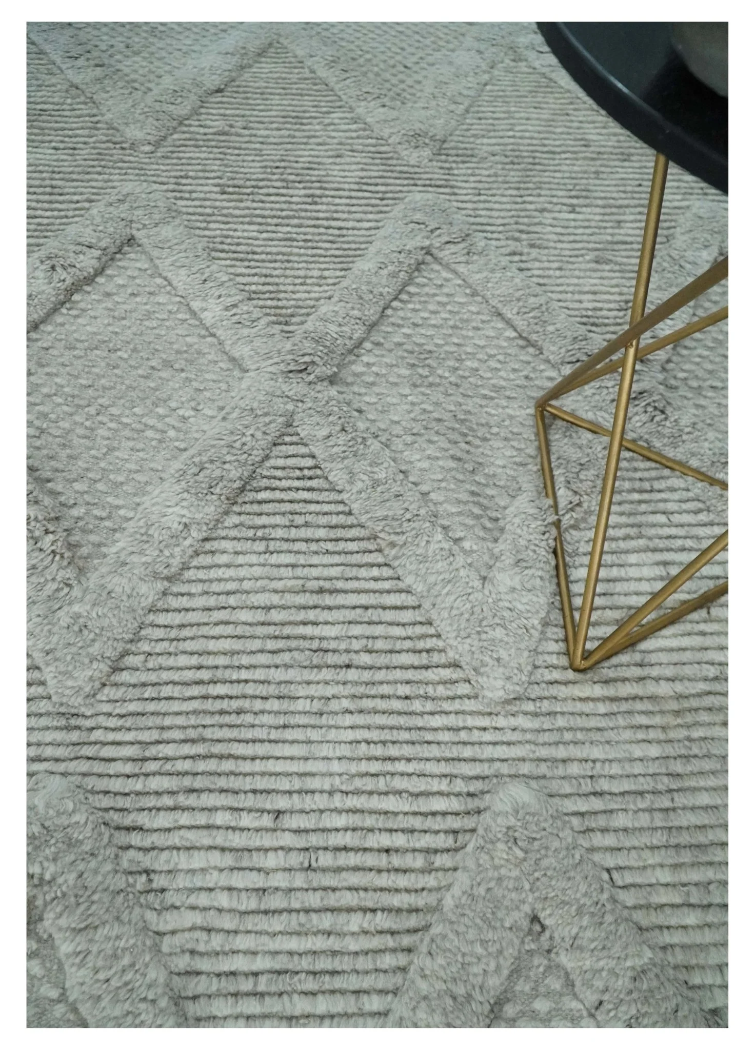 8x10 carved Texture Silver and Charcoal Geometrical hand knotted wool Area rug - Image 2