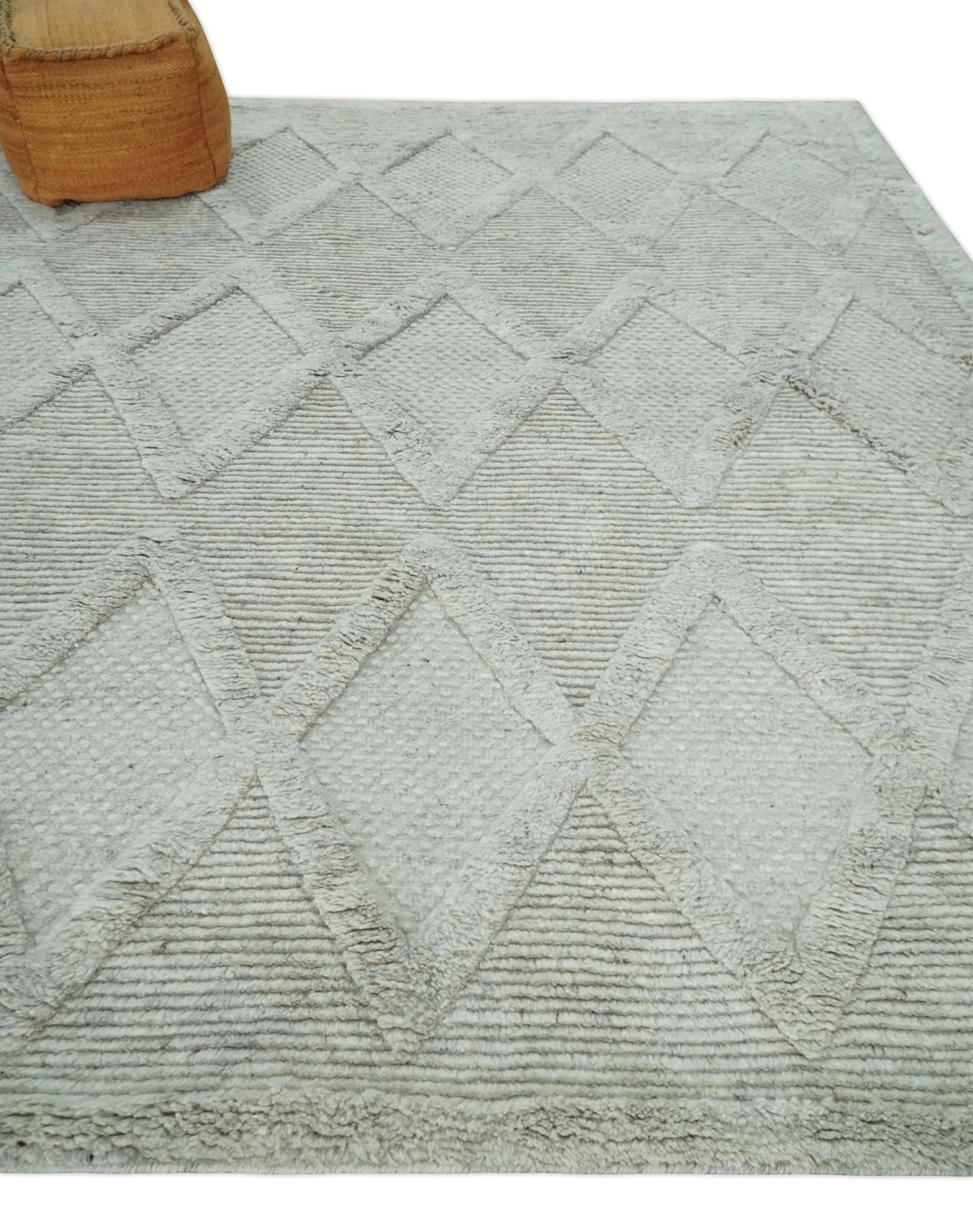 8x10 carved Texture Silver and Charcoal Geometrical hand knotted wool Area rug - Image 3