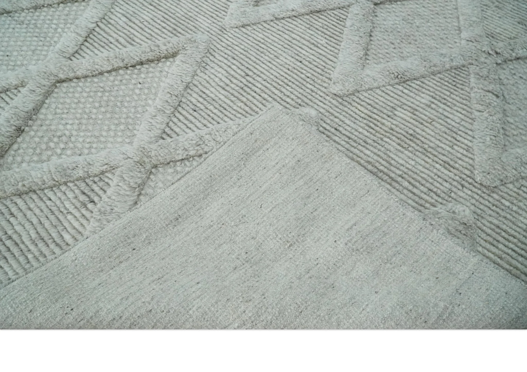8x10 carved Texture Silver and Charcoal Geometrical hand knotted wool Area rug - Image 8