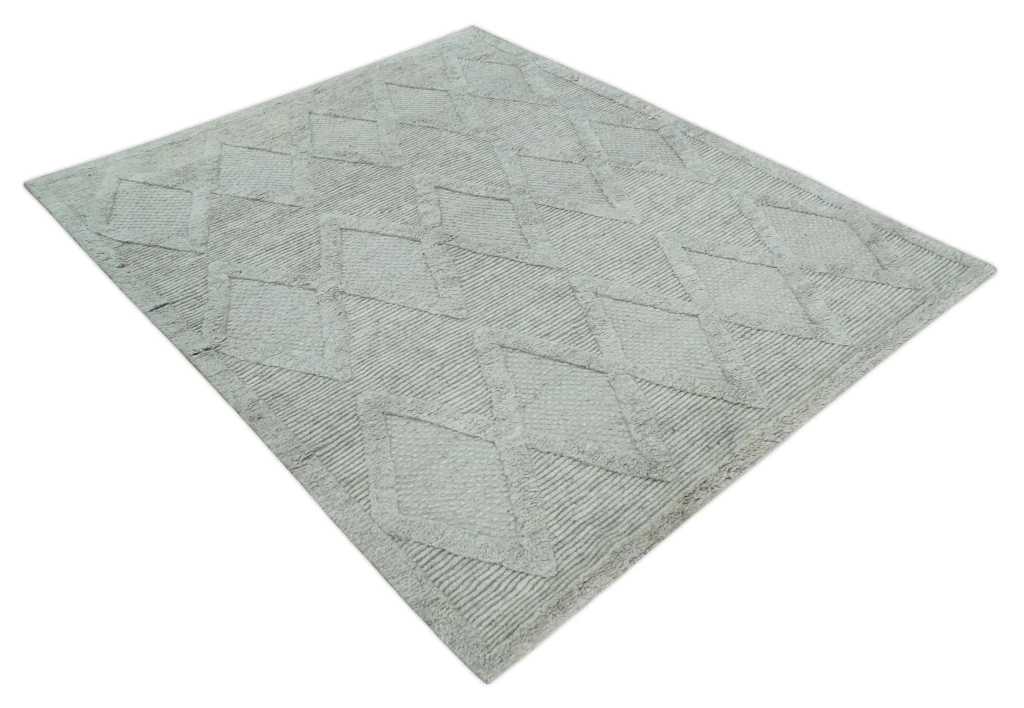 8x10 carved Texture Silver and Charcoal Geometrical hand knotted wool Area rug - Image 9