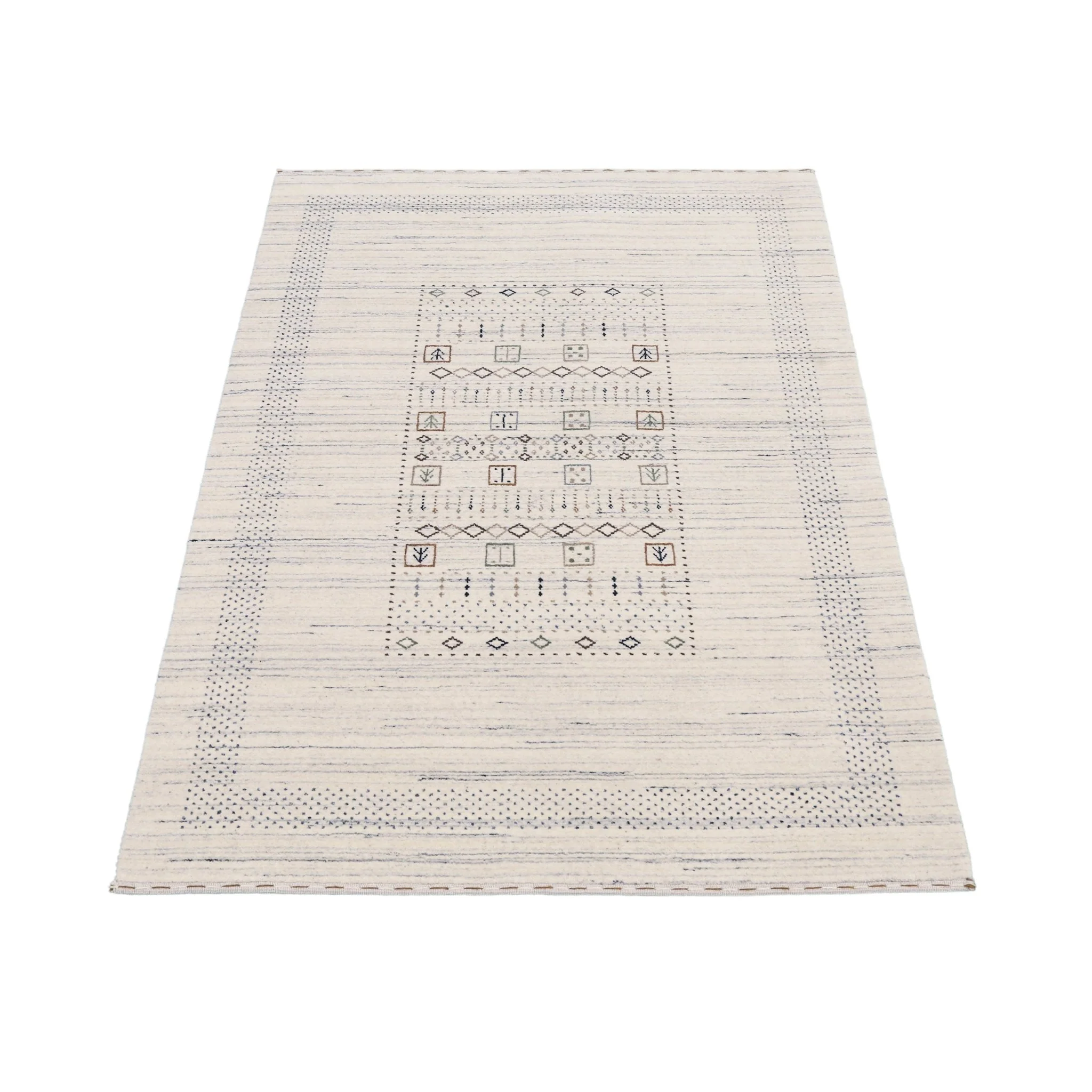Center Pattern Natural Hand Loomed Wool Area Rug - Image 3