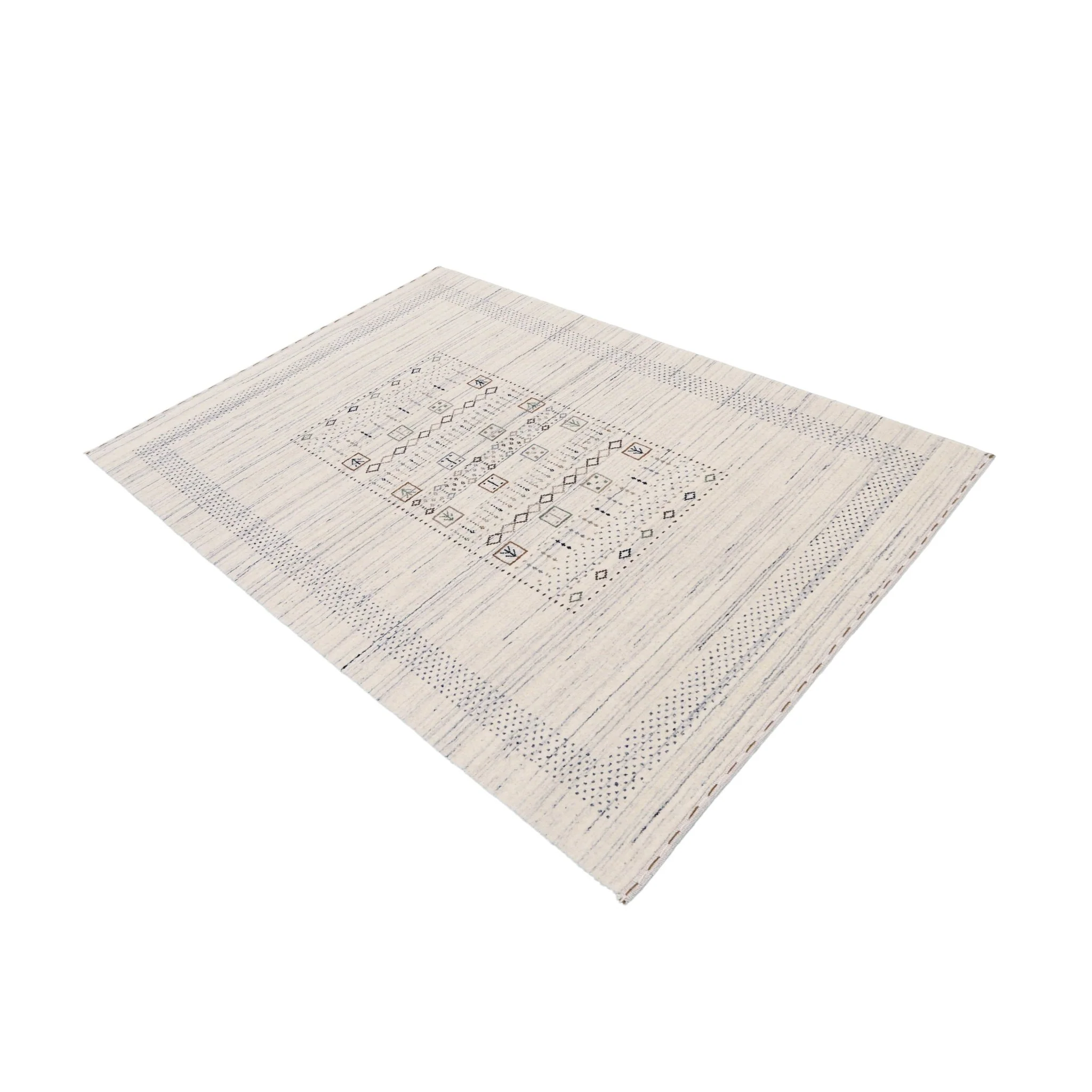 Center Pattern Natural Hand Loomed Wool Area Rug - Image 4