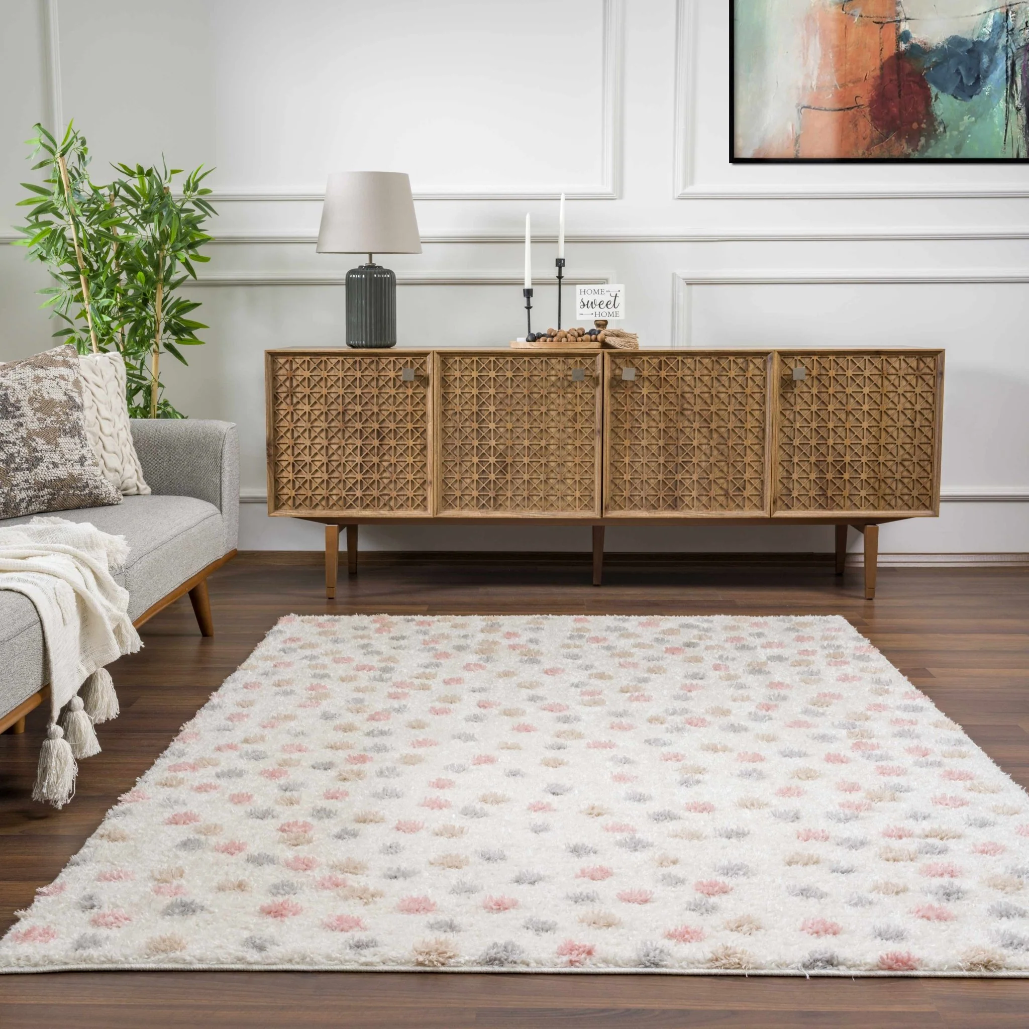 Chaia Dotted Beige, Rust, Blue and Olive Plush Pile Moroccan design Area Rug - Image 19