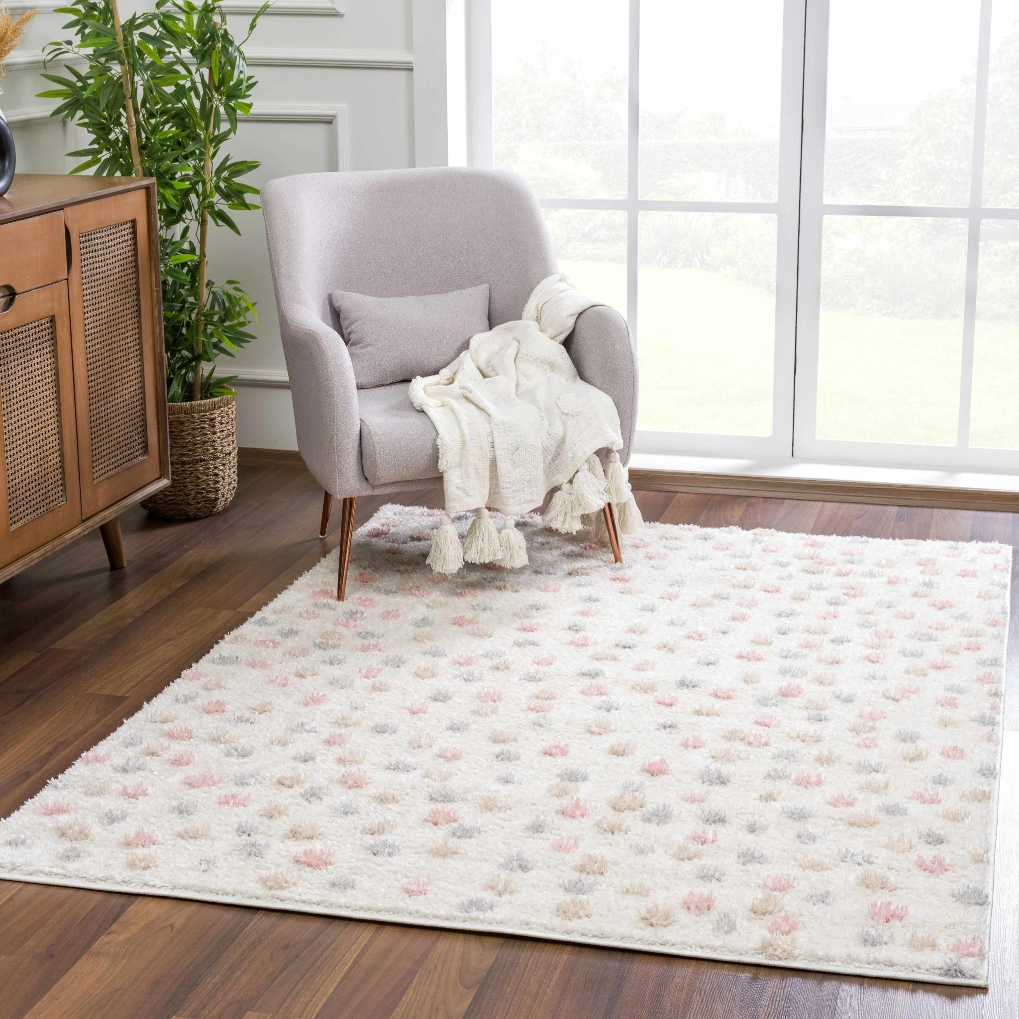 Chaia Dotted Beige, Rust, Blue and Olive Plush Pile Moroccan design Area Rug - Image 2