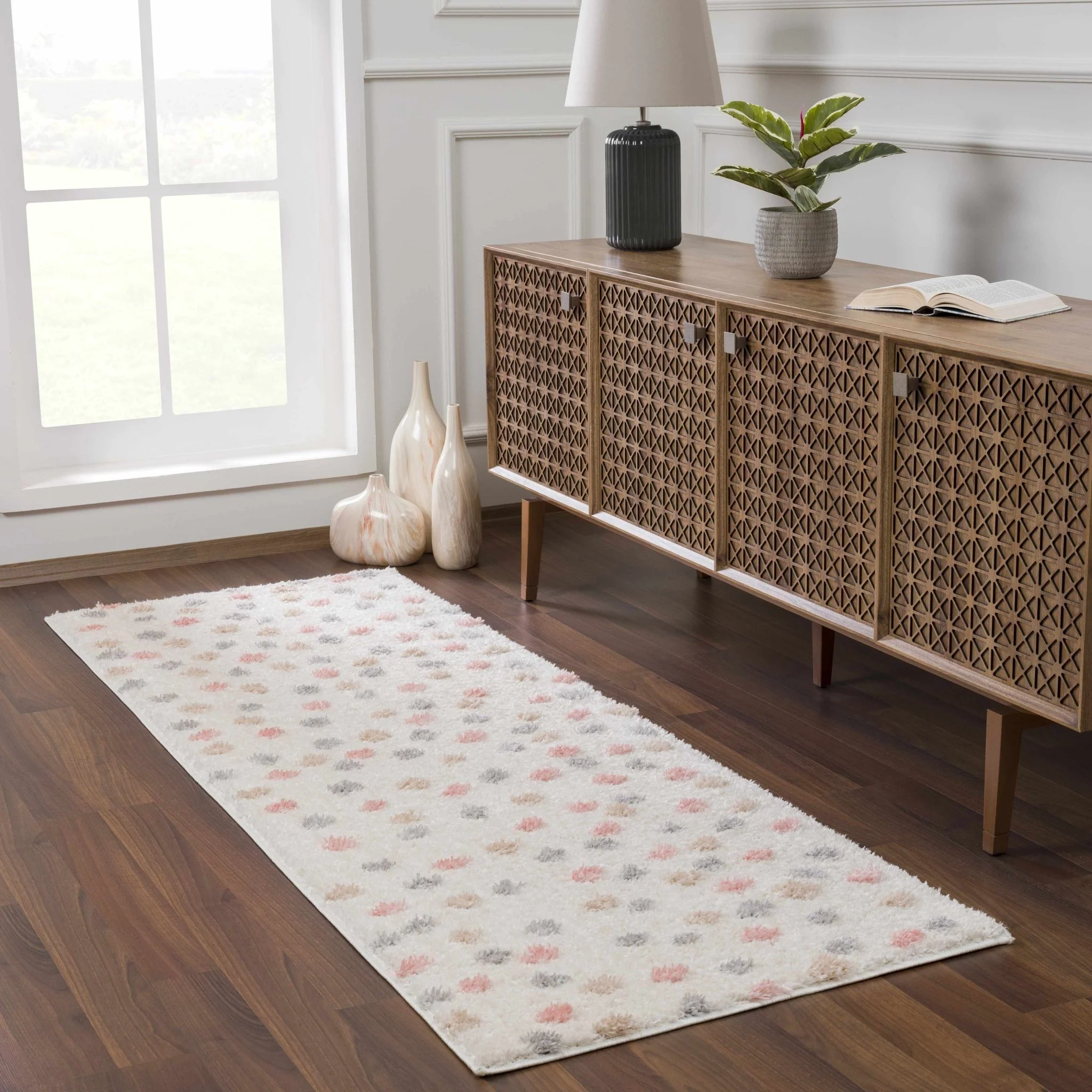 Chaia Dotted Beige, Rust, Blue and Olive Plush Pile Moroccan design Area Rug - Image 4