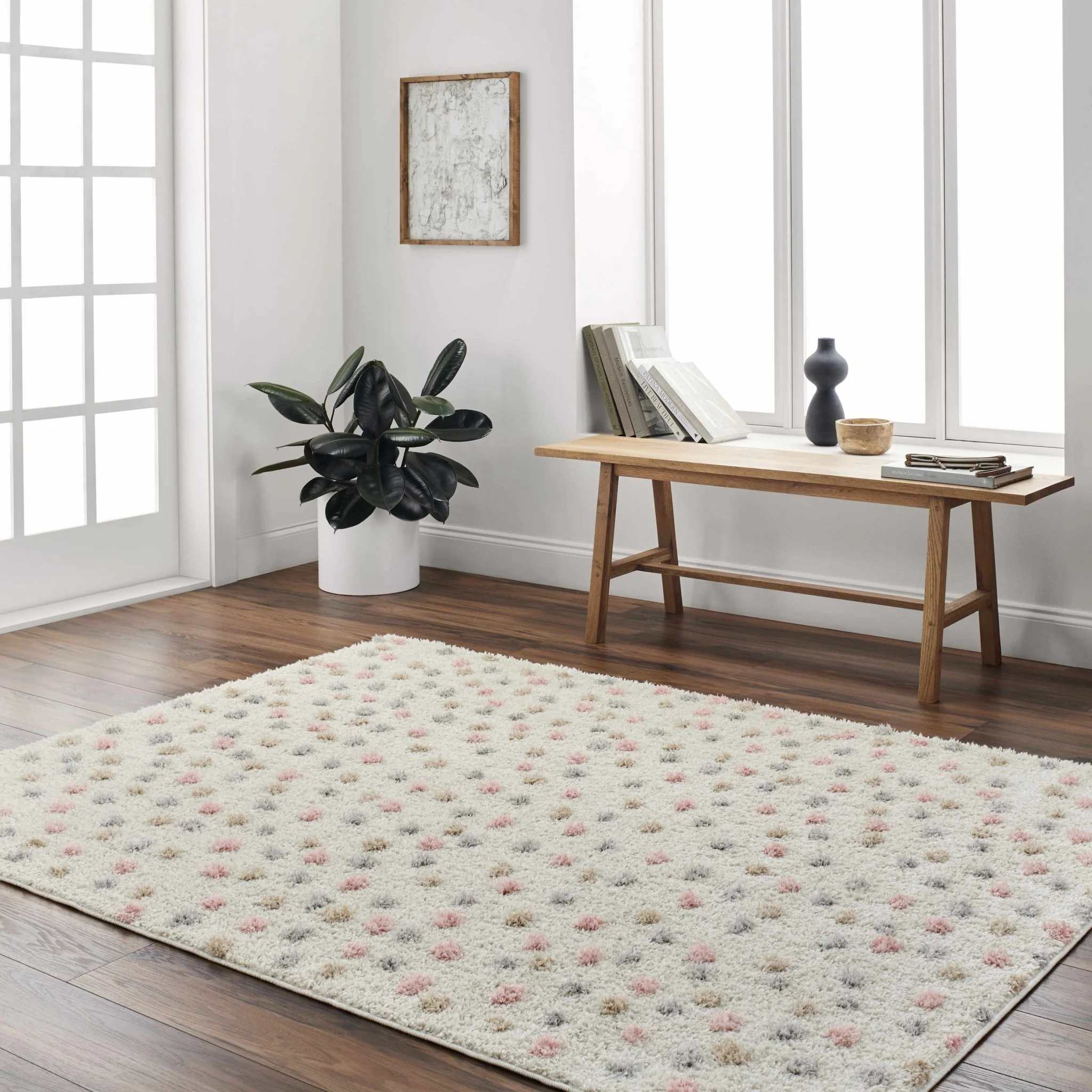 Chaia Dotted Beige, Rust, Blue and Olive Plush Pile Moroccan design Area Rug - Image 9
