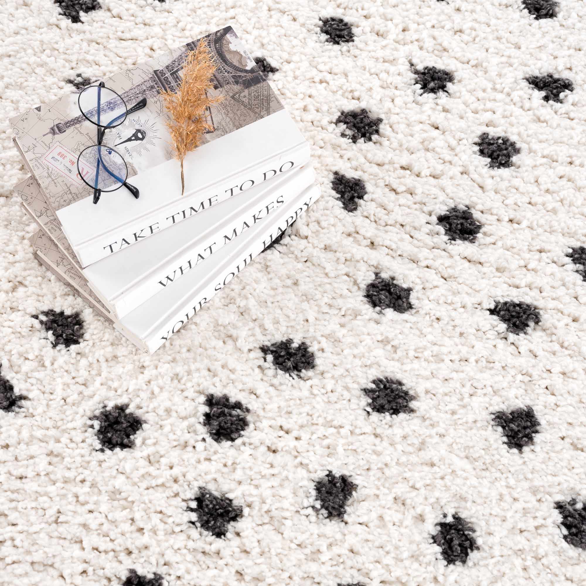 Contemporary Modern Chaia Dotted Black and Ivory Plush Pile Rug - Image 13