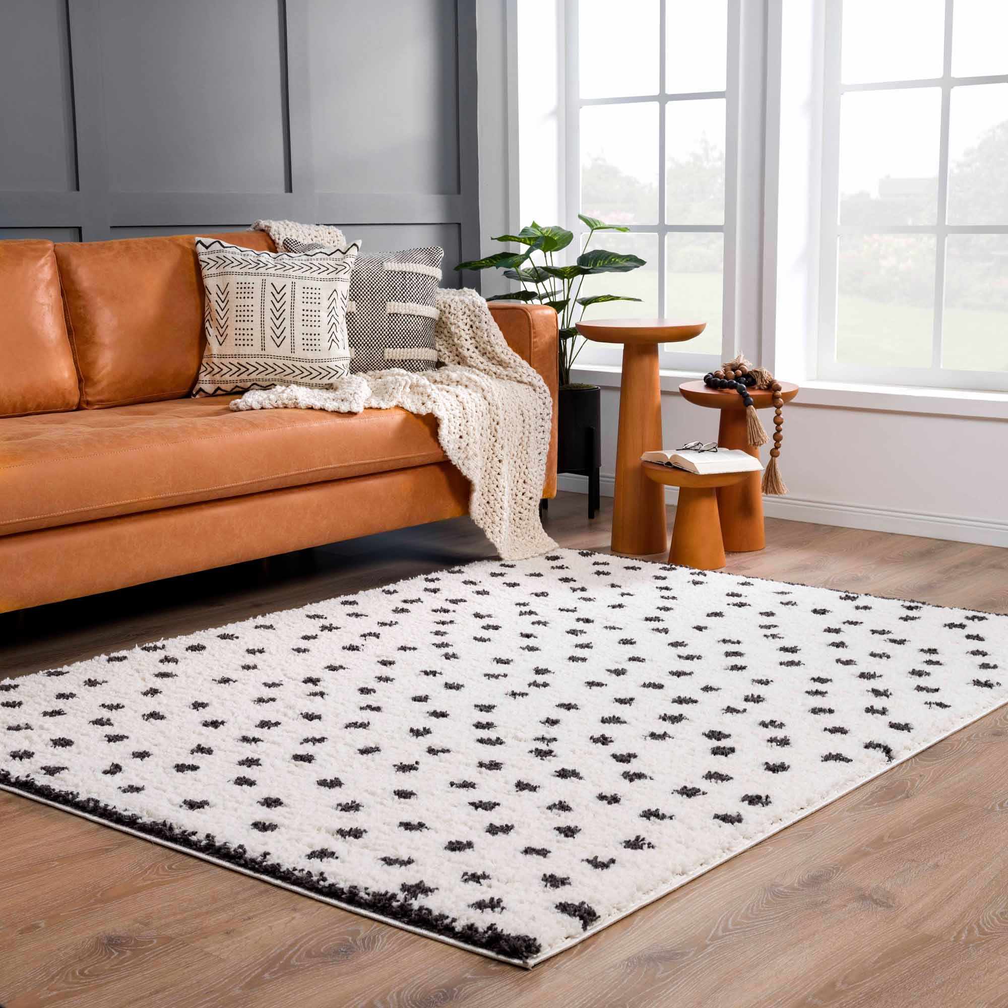 Contemporary Modern Chaia Dotted Black and Ivory Plush Pile Rug - Image 14
