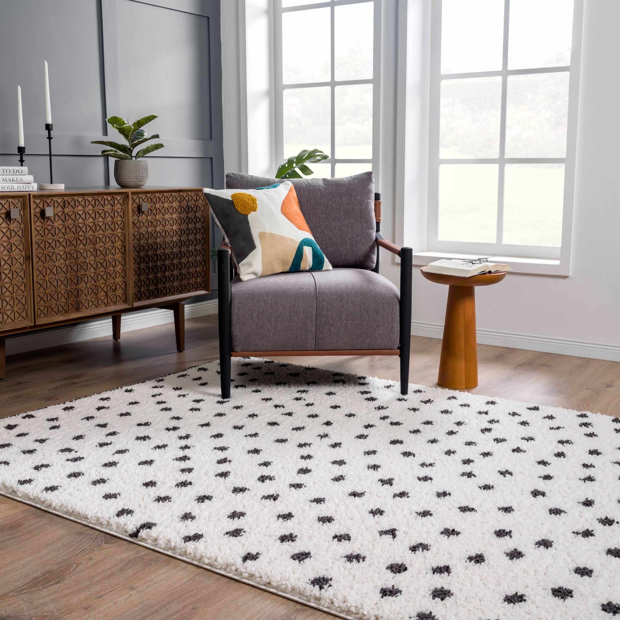 Contemporary Modern Chaia Dotted Black and Ivory Plush Pile Rug - Image 15
