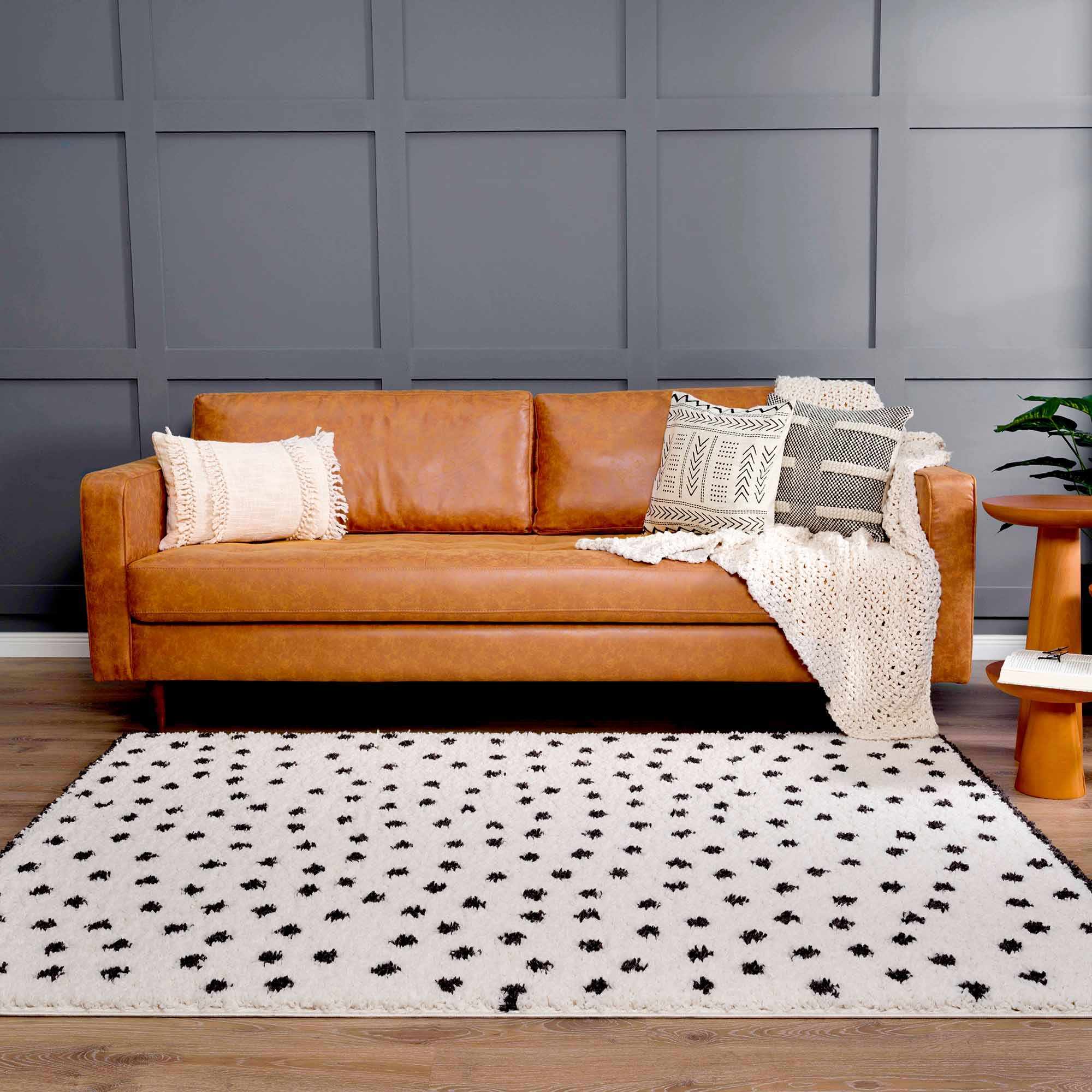 Contemporary Modern Chaia Dotted Black and Ivory Plush Pile Rug - Image 16