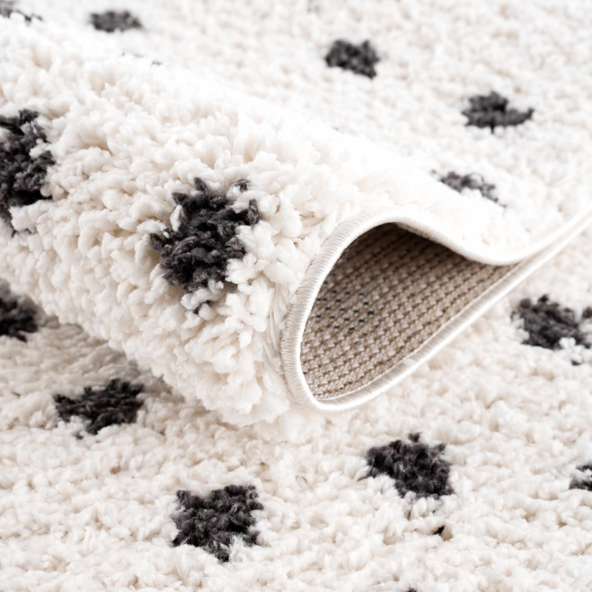Contemporary Modern Chaia Dotted Black and Ivory Plush Pile Rug - Image 5