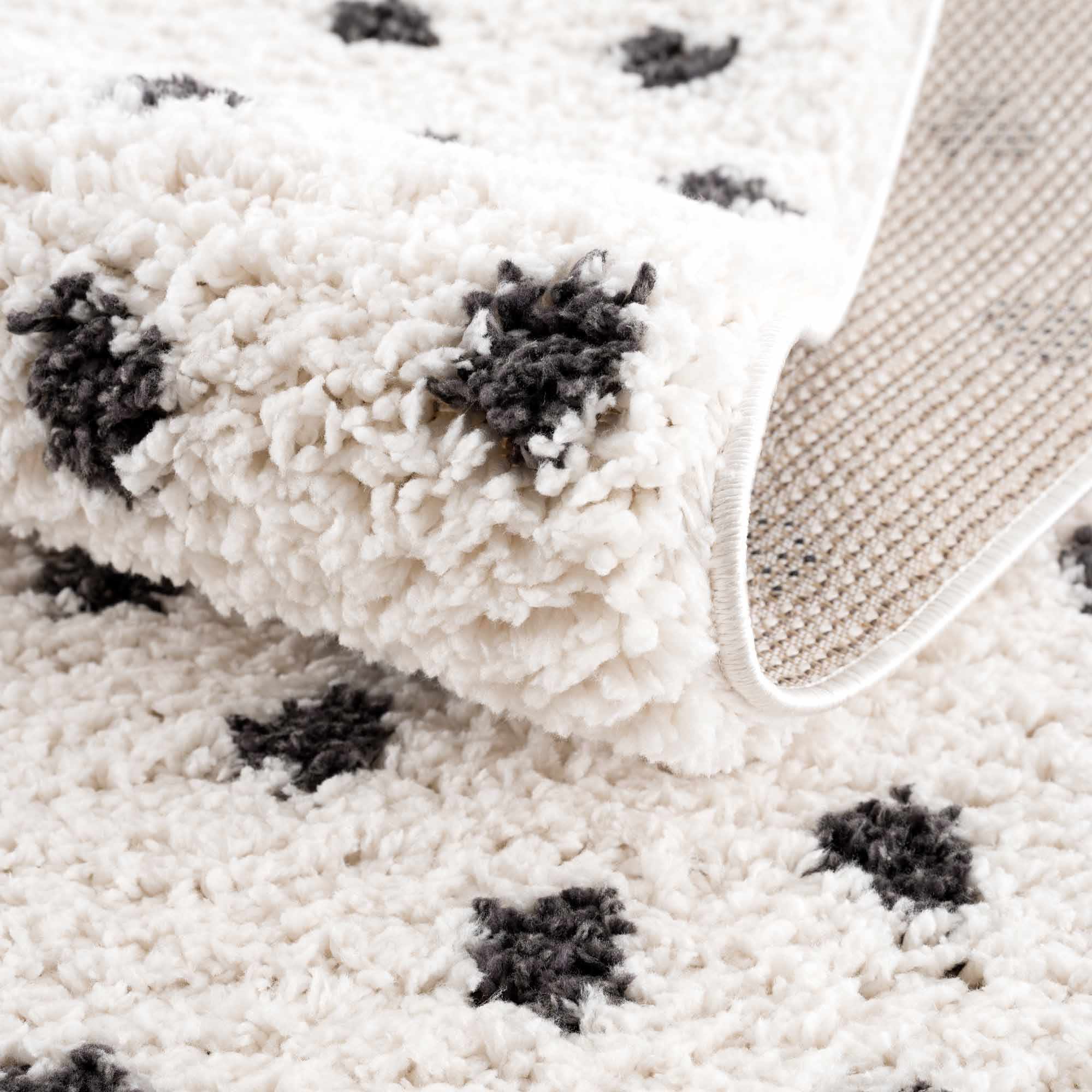 Contemporary Modern Chaia Dotted Black and Ivory Plush Pile Rug - Image 6