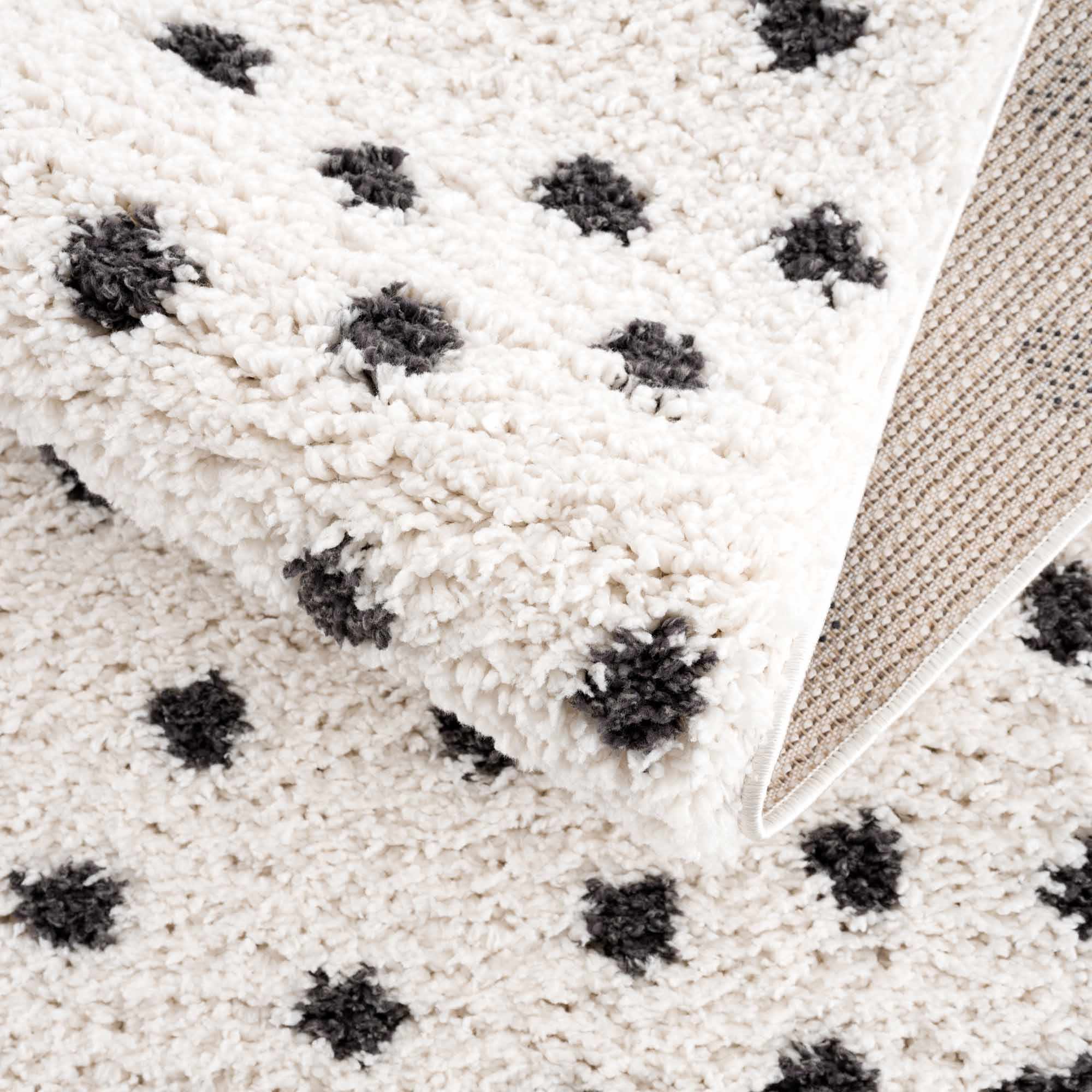 Contemporary Modern Chaia Dotted Black and Ivory Plush Pile Rug - Image 7