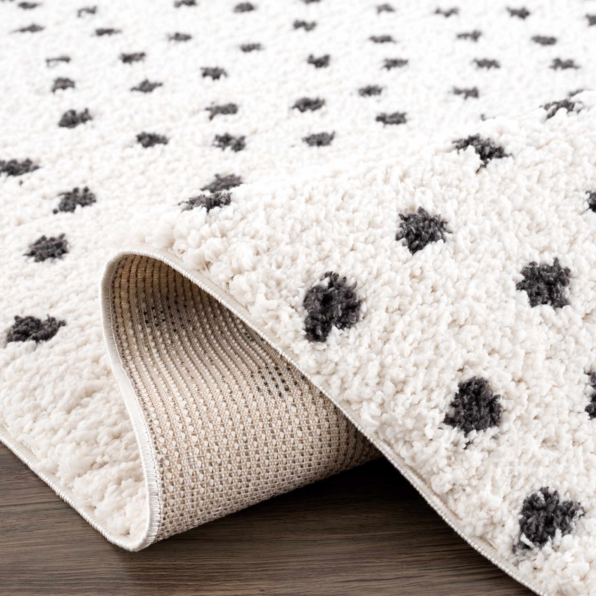Contemporary Modern Chaia Dotted Black and Ivory Plush Pile Rug - Image 8