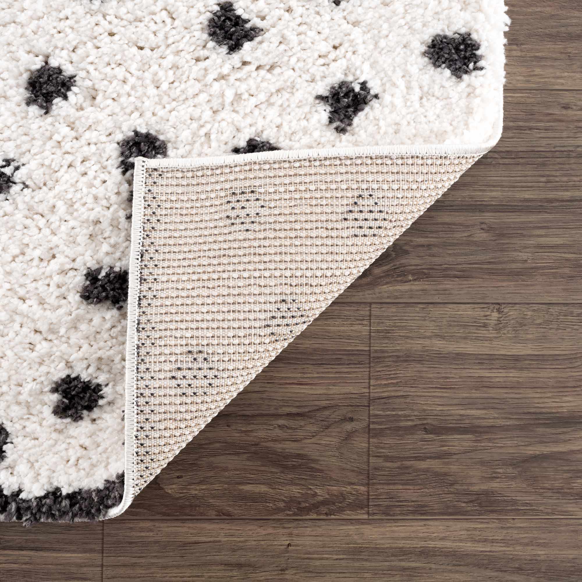 Contemporary Modern Chaia Dotted Black and Ivory Plush Pile Rug - Image 9
