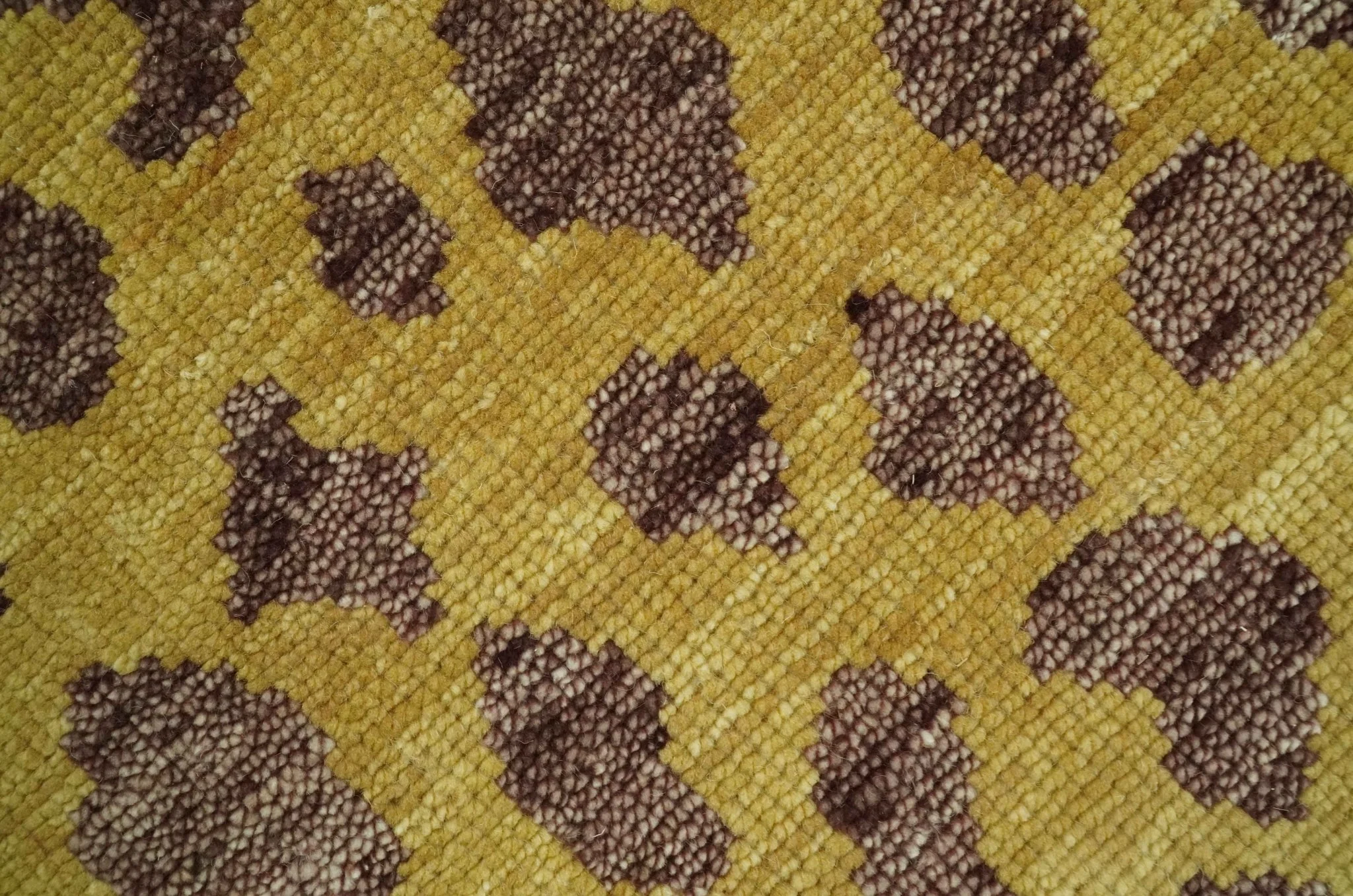Leopard Design Mustard and Dark Plum Hand Knotted Custom Made wool area rug - Image 4