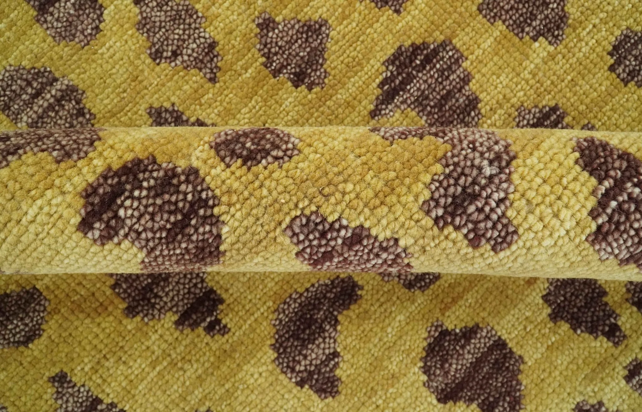 Leopard Design Mustard and Dark Plum Hand Knotted Custom Made wool area rug - Image 6