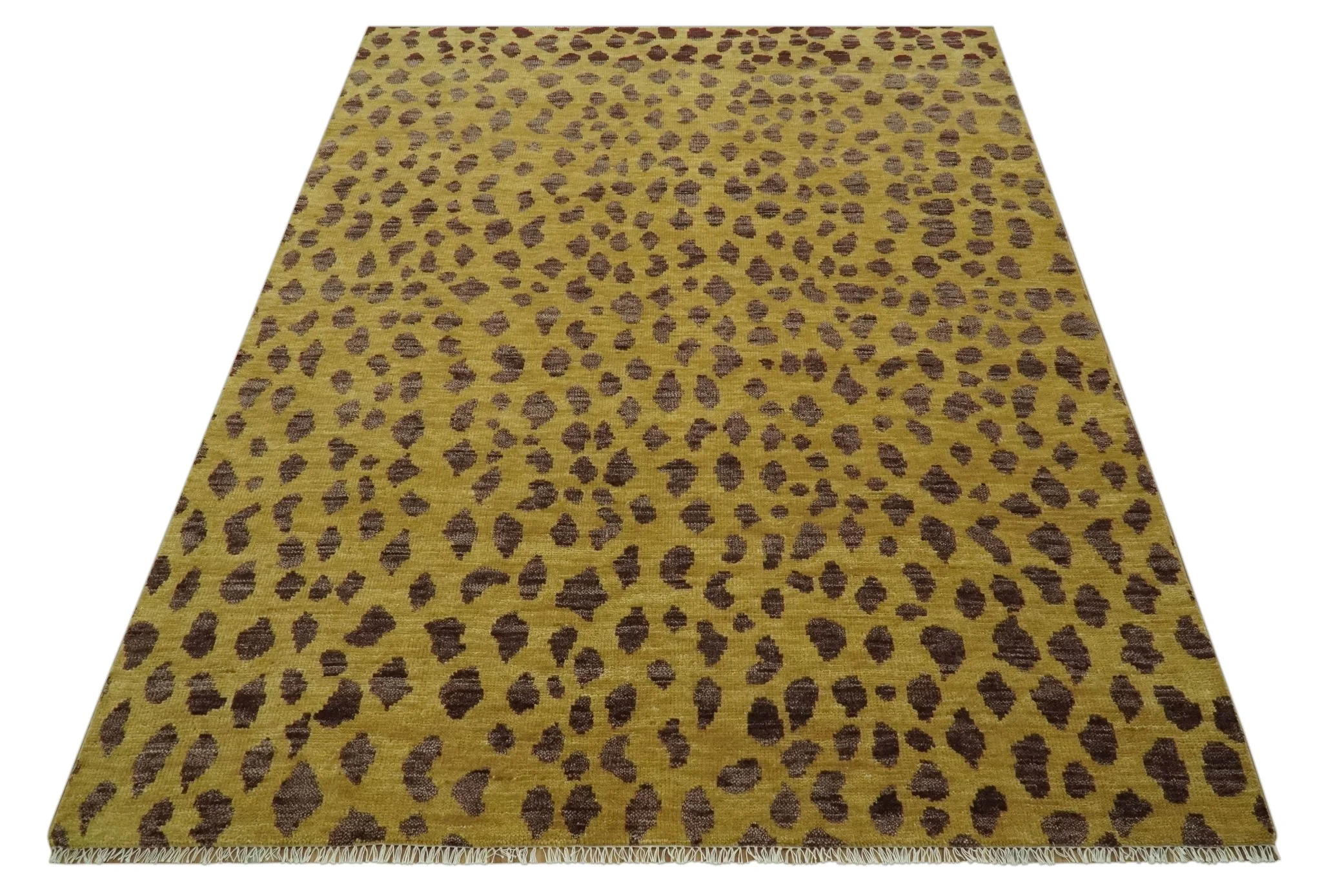 Chaia Dotted Golden-Brown and Purple Hand Knotted 8x10 wool area rug - Image 10