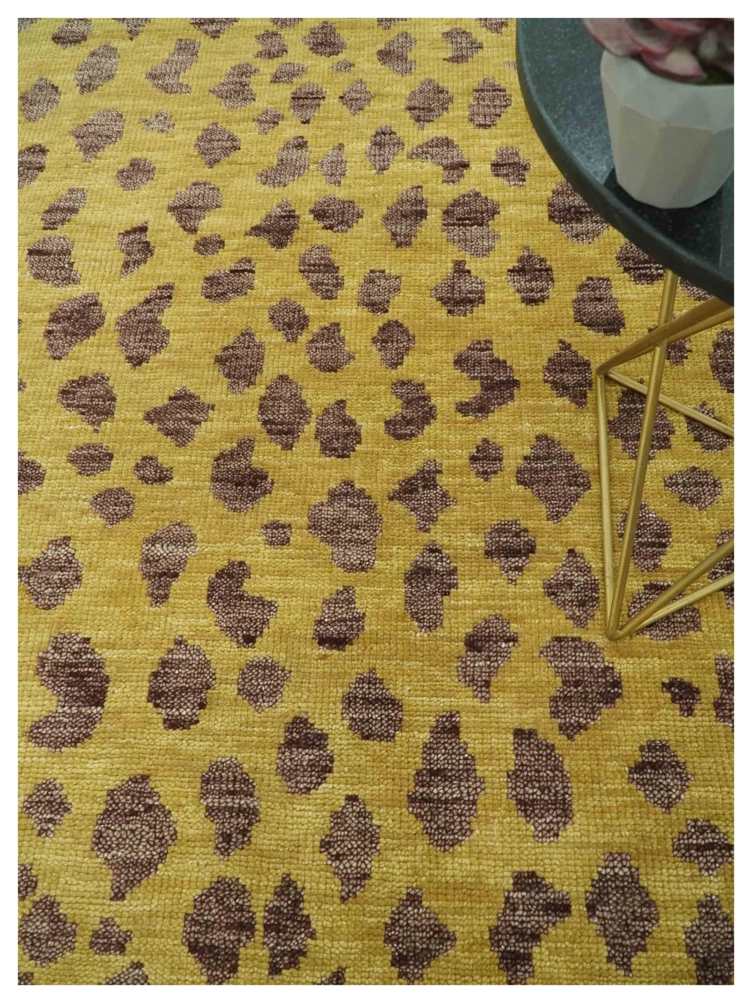 Chaia Dotted Golden-Brown and Purple Hand Knotted 8x10 wool area rug - Image 2