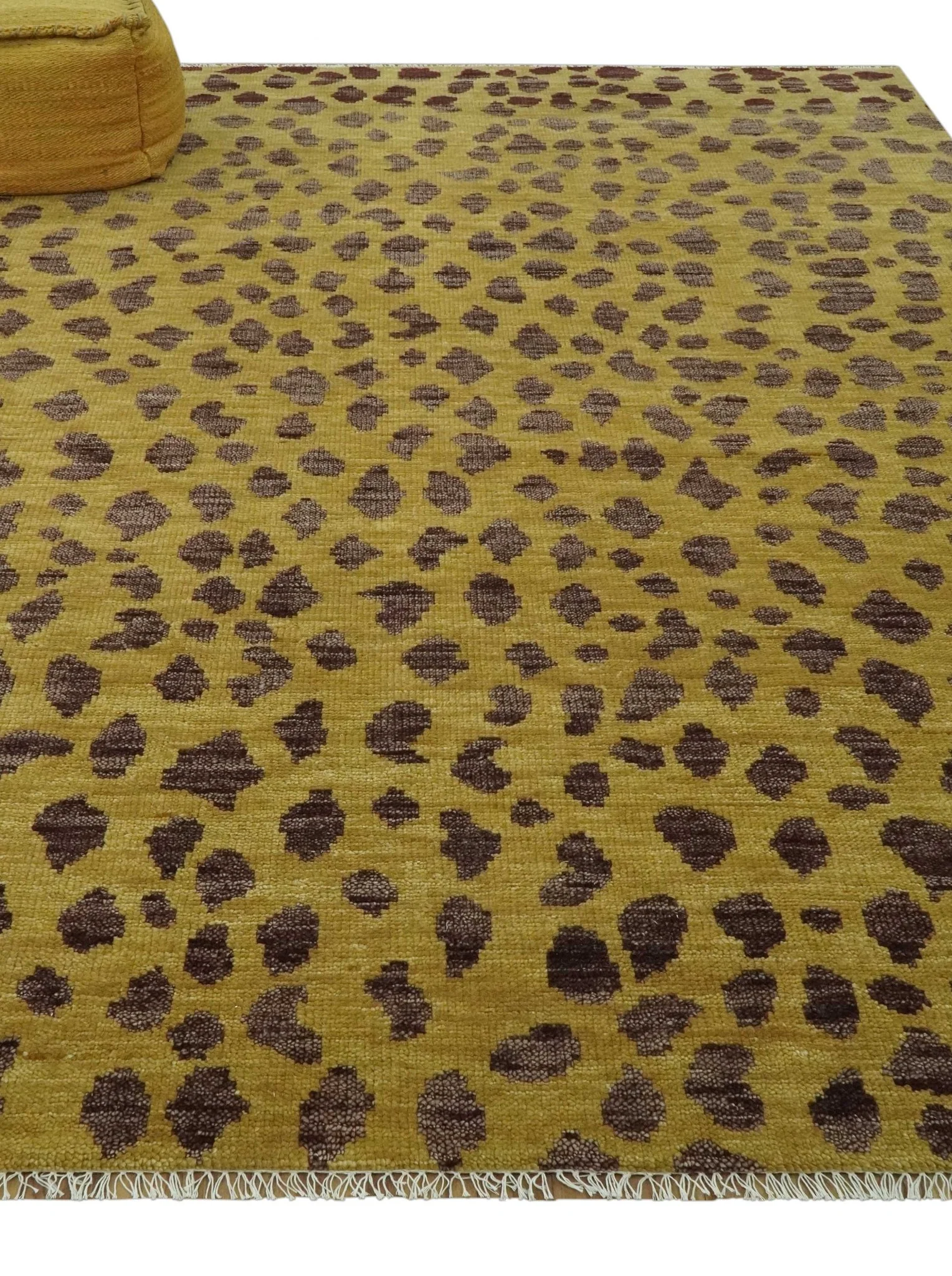 Chaia Dotted Golden-Brown and Purple Hand Knotted 8x10 wool area rug - Image 3