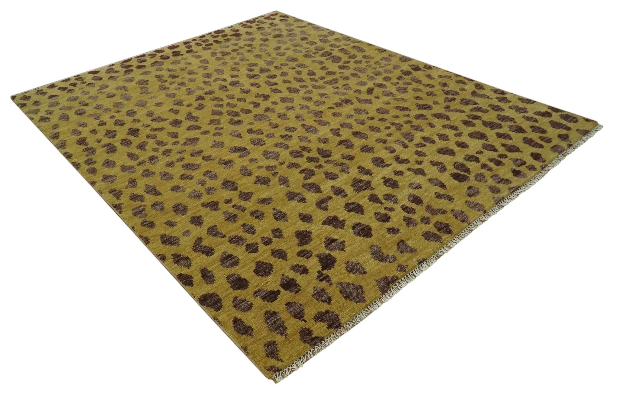Chaia Dotted Golden-Brown and Purple Hand Knotted 8x10 wool area rug - Image 9