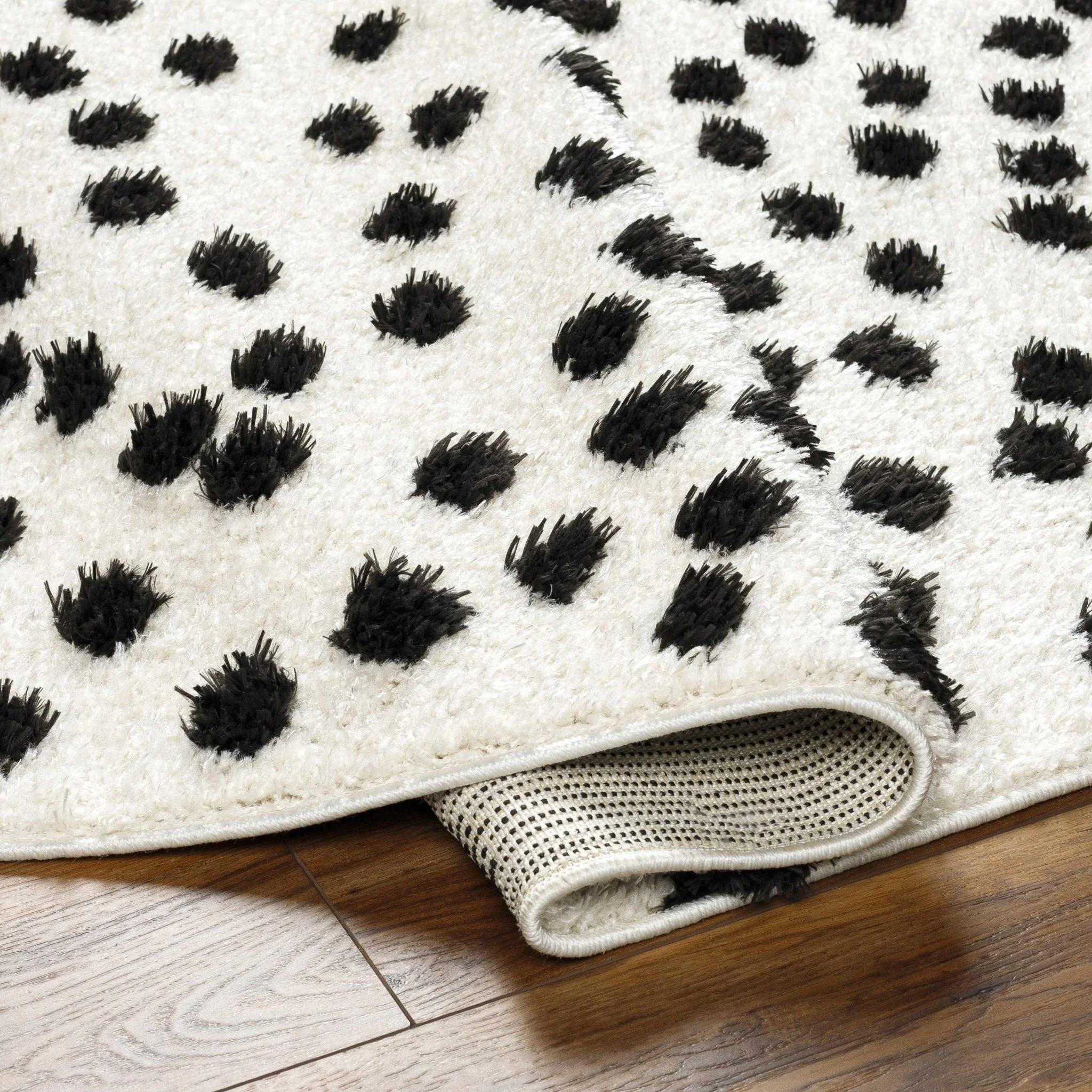 Chaia Dotted Contemporary Ivory and Black Plush Pile Area Rug - Image 11