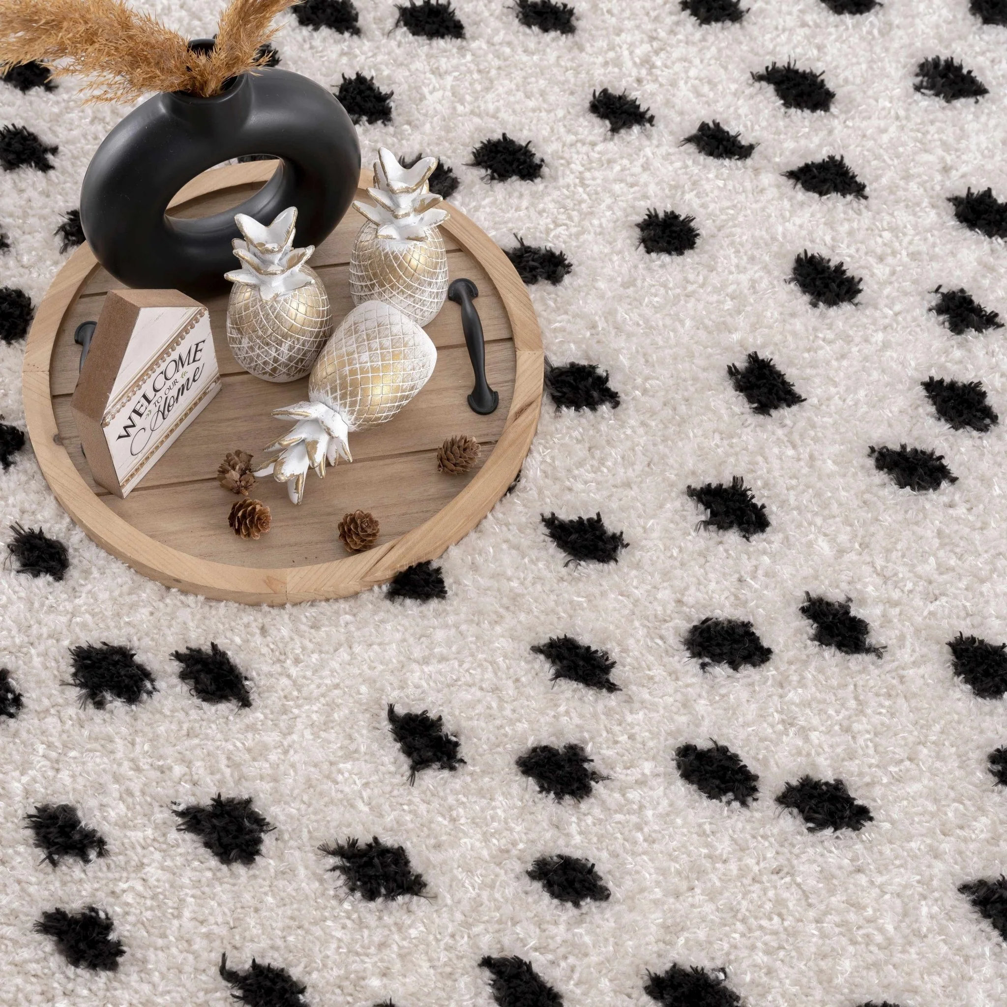 Chaia Dotted Contemporary Ivory and Black Plush Pile Area Rug - Image 18