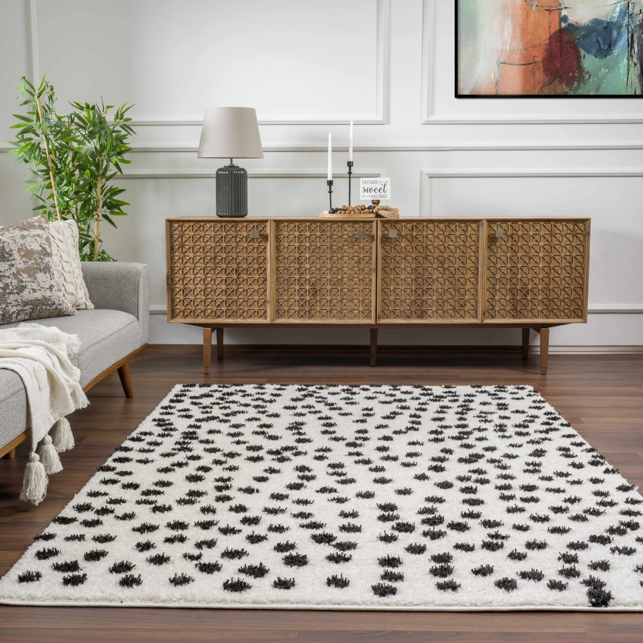 Chaia Dotted Contemporary Ivory and Black Plush Pile Area Rug - Image 19