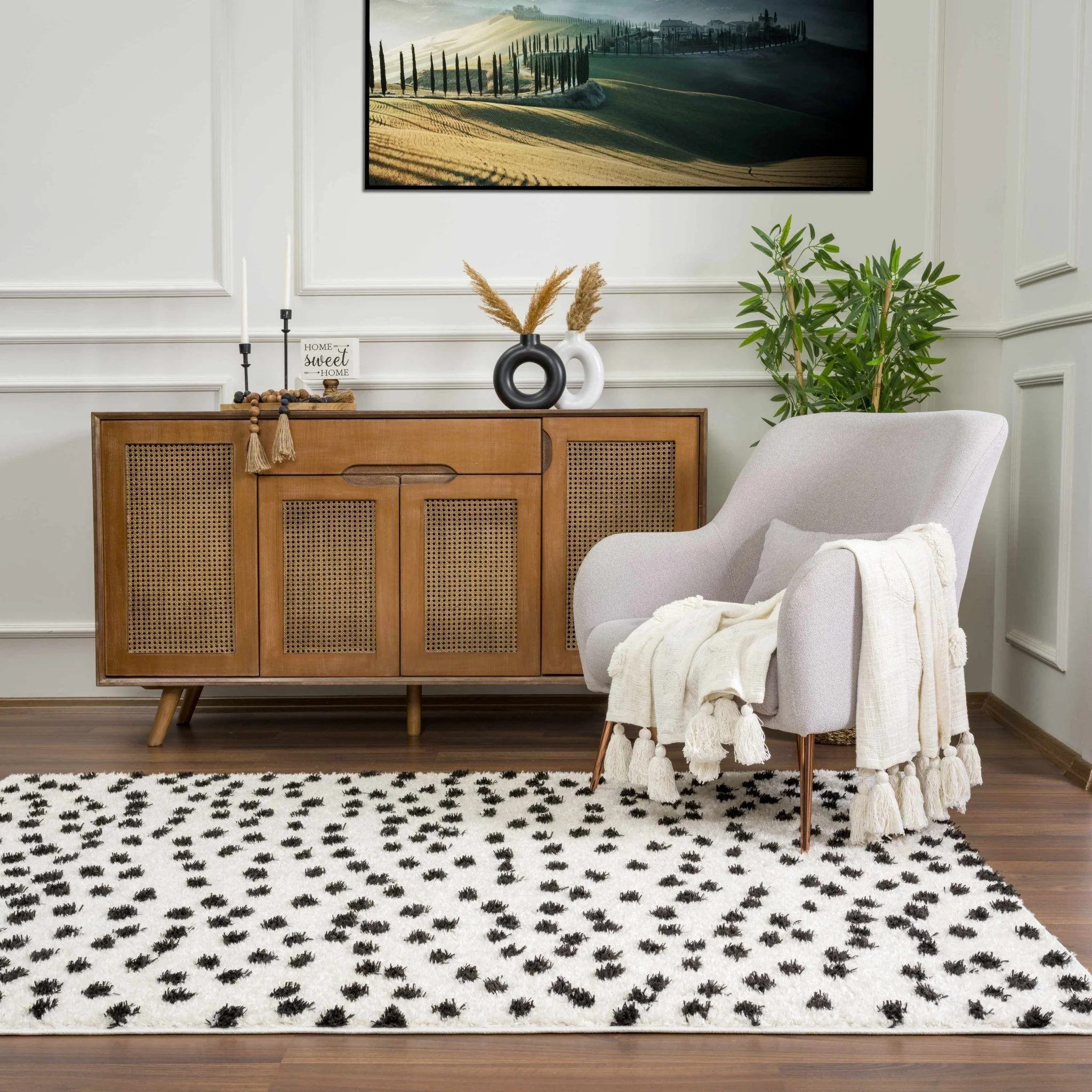 Chaia Dotted Contemporary Ivory and Black Plush Pile Area Rug - Image 20
