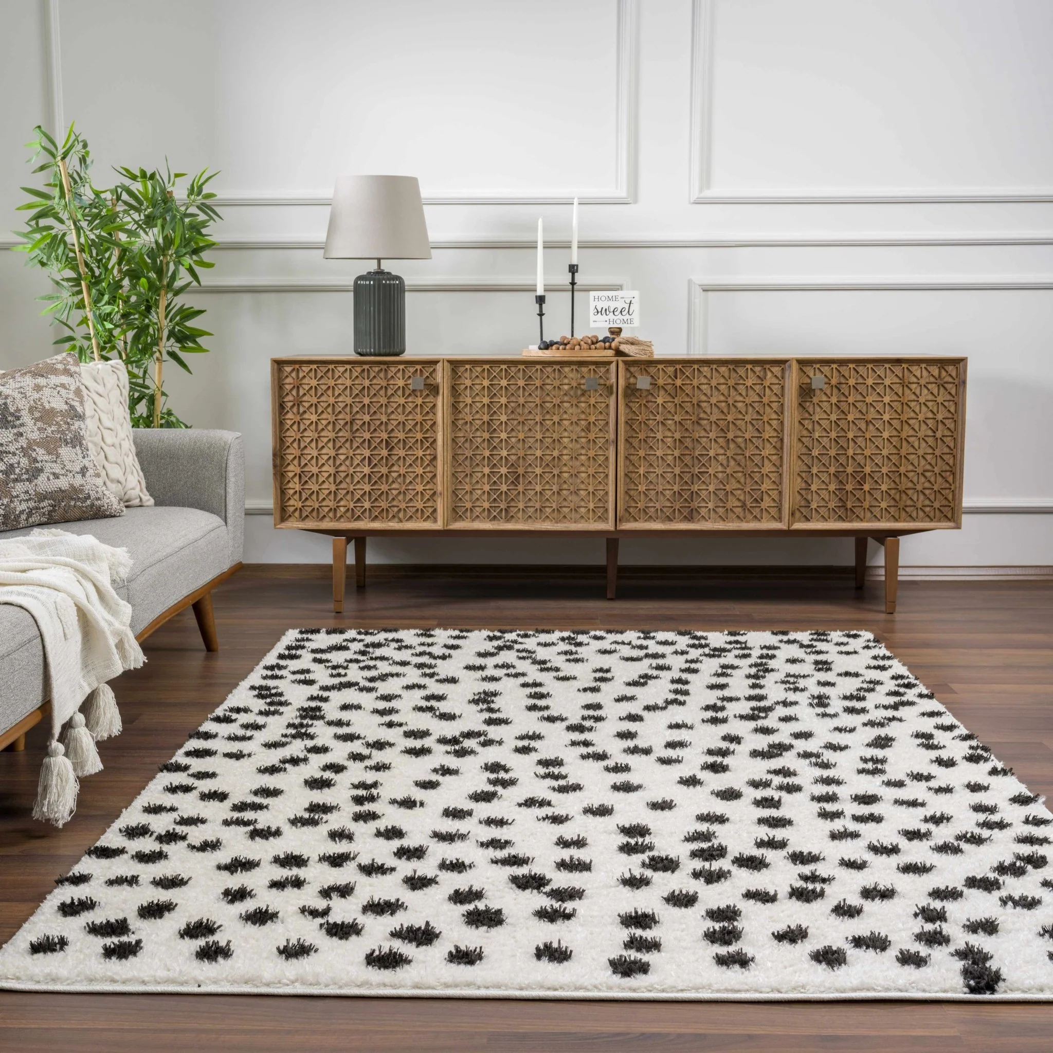 Chaia Dotted Contemporary Ivory and Black Plush Pile Area Rug - Image 21