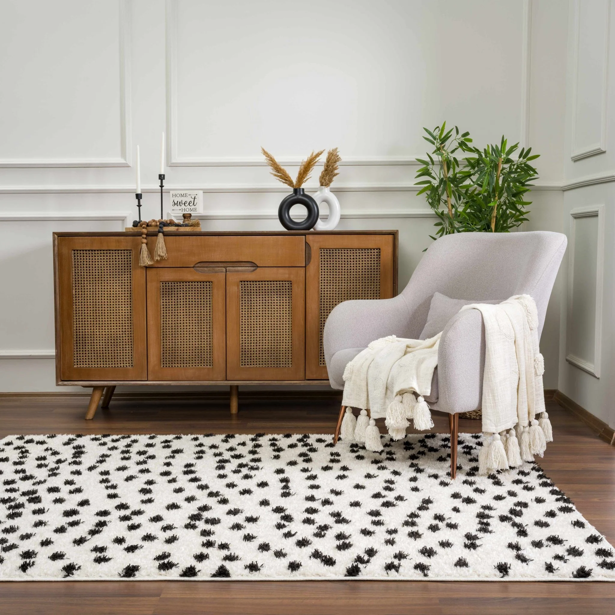 Chaia Dotted Contemporary Ivory and Black Plush Pile Area Rug - Image 22