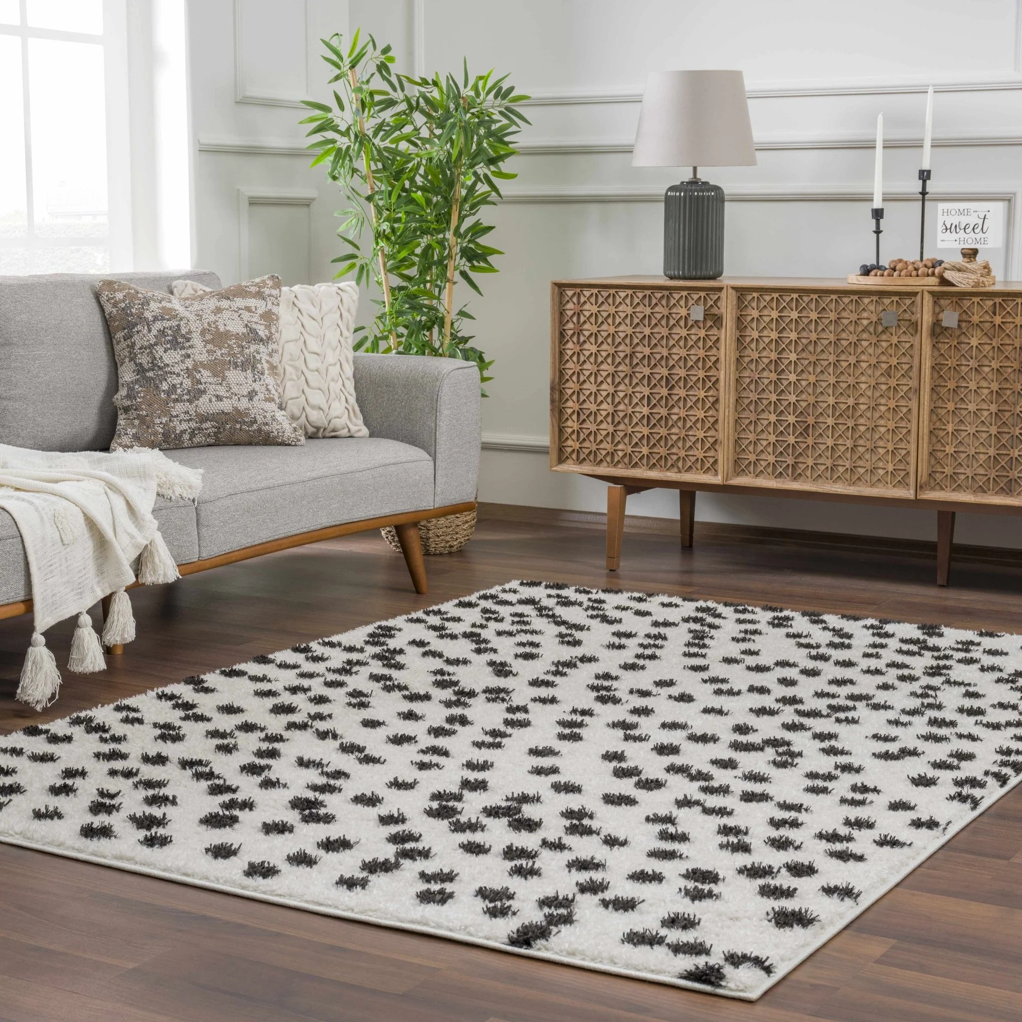 Chaia Dotted Contemporary Ivory and Black Plush Pile Area Rug - Image 23