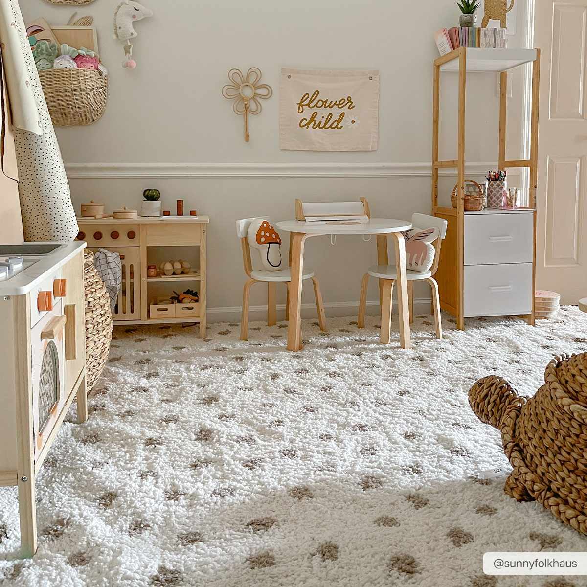 Contemporary Chaia Dotted Ivory and Brown Plush Pile Rug - Image 2