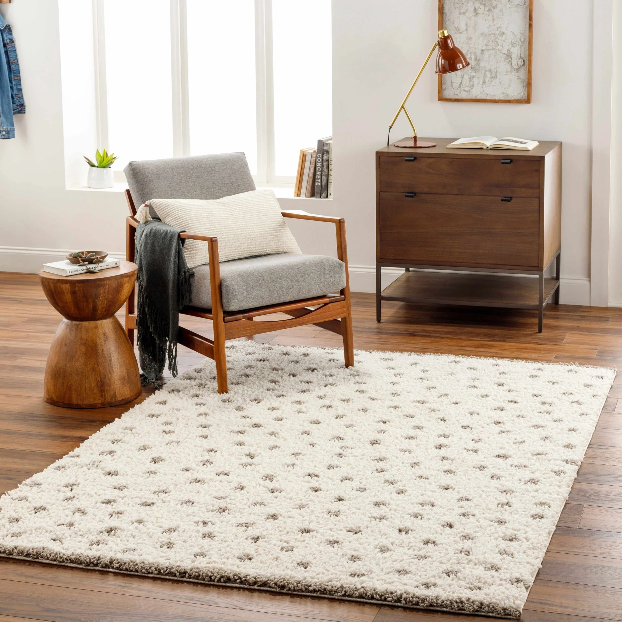 Contemporary Chaia Dotted Ivory and Brown Plush Pile Rug - Image 4