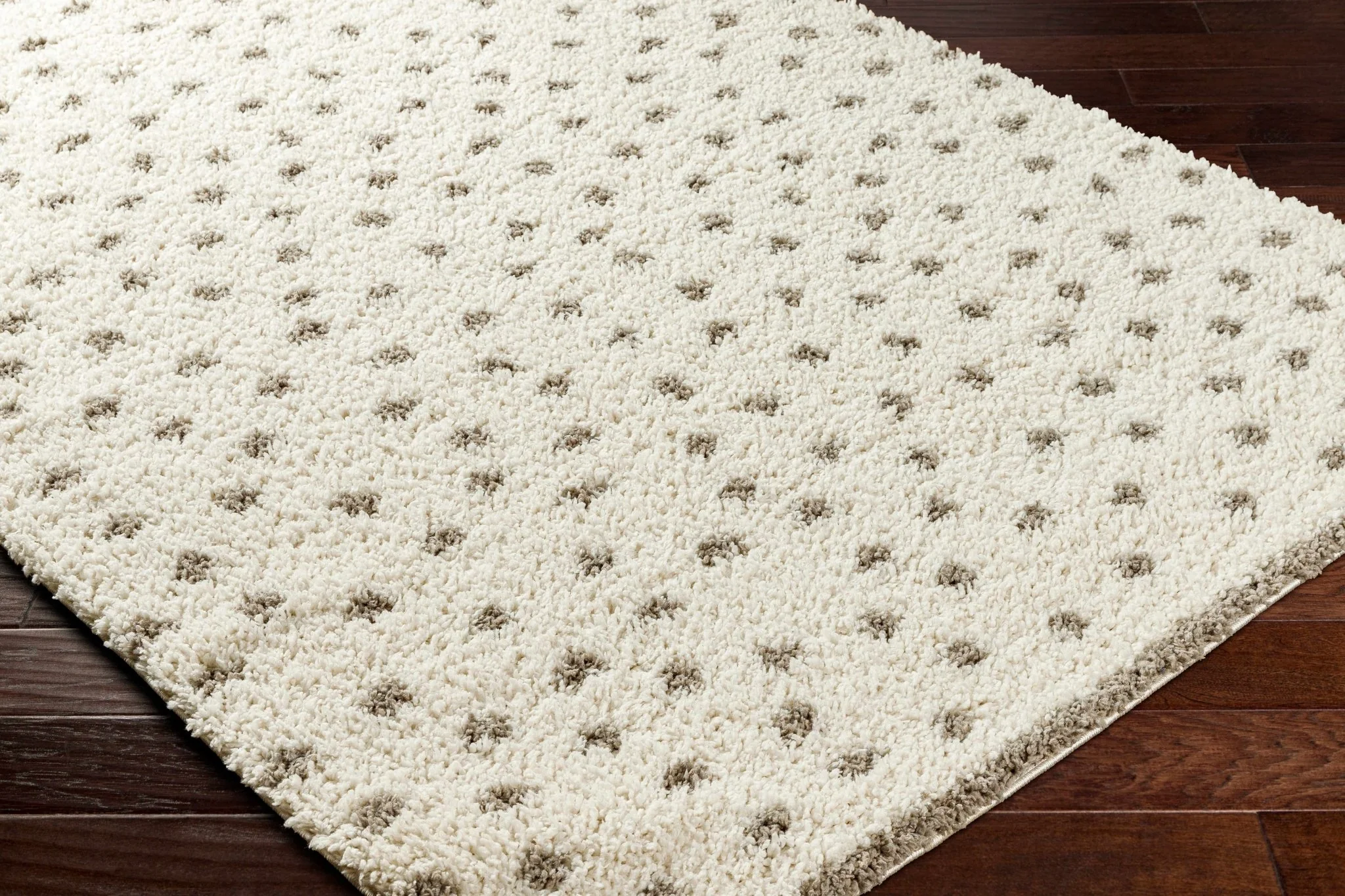 Contemporary Chaia Dotted Ivory and Brown Plush Pile Rug - Image 5