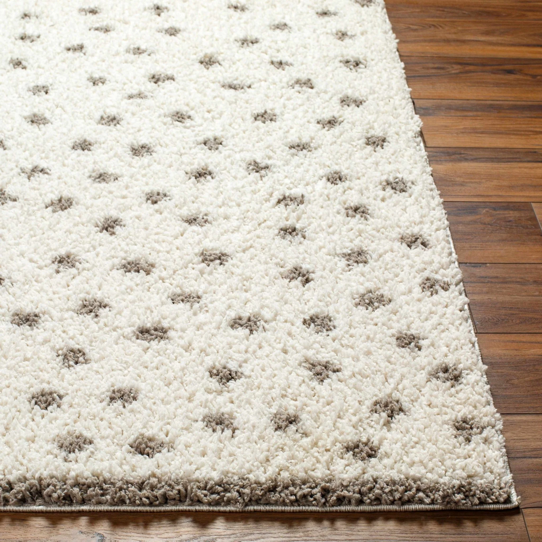Contemporary Chaia Dotted Ivory and Brown Plush Pile Rug - Image 6